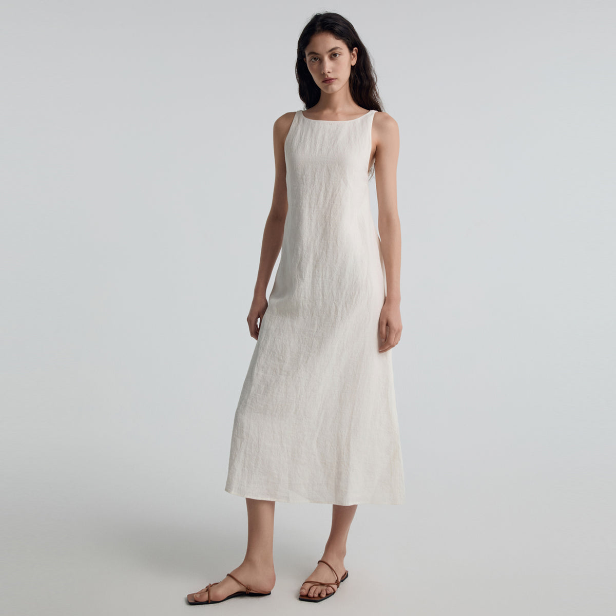 Linen Tie Dress,Off White