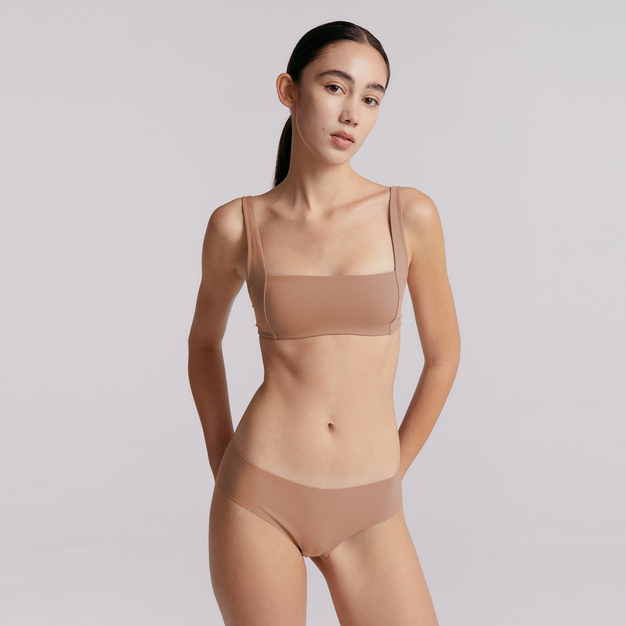 Square Neckline Bralette,Skin-Pink