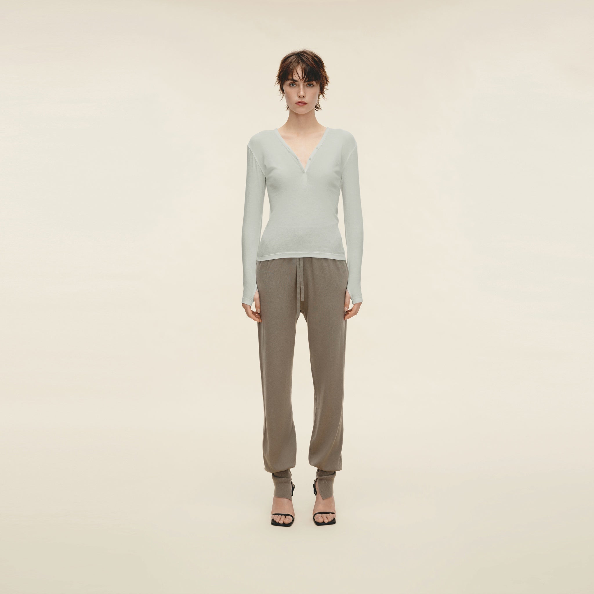 Henley Neck Long-sleeve T-shirt,Pistachio Shell