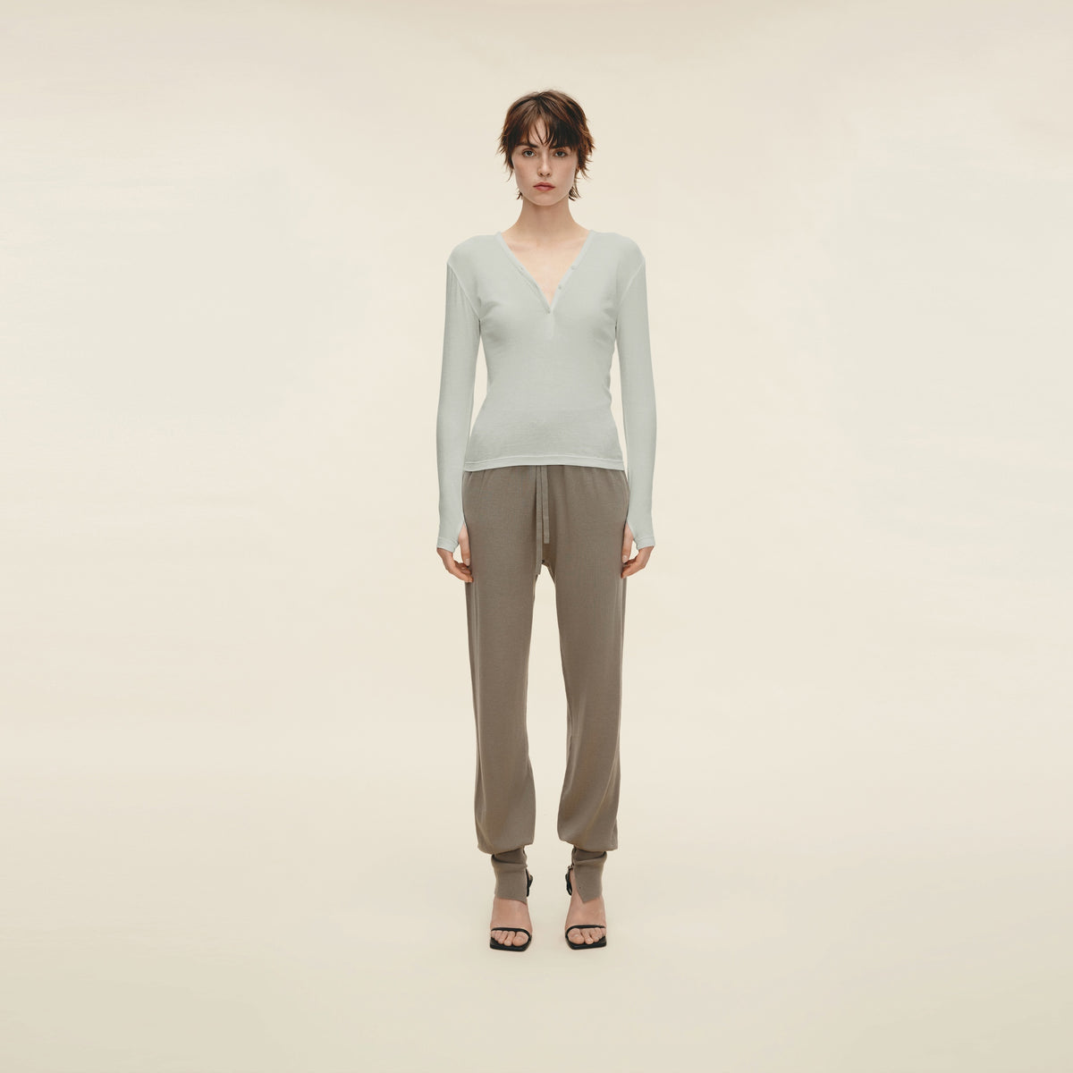 Henley Neck Long-sleeve T-shirt,Pistachio Shell