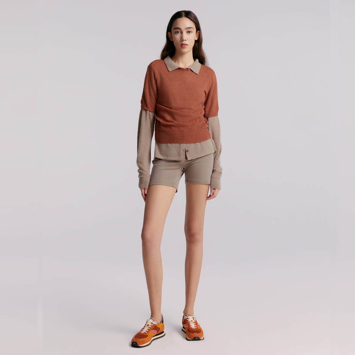 Knitted T-shirt,Caramel Brown