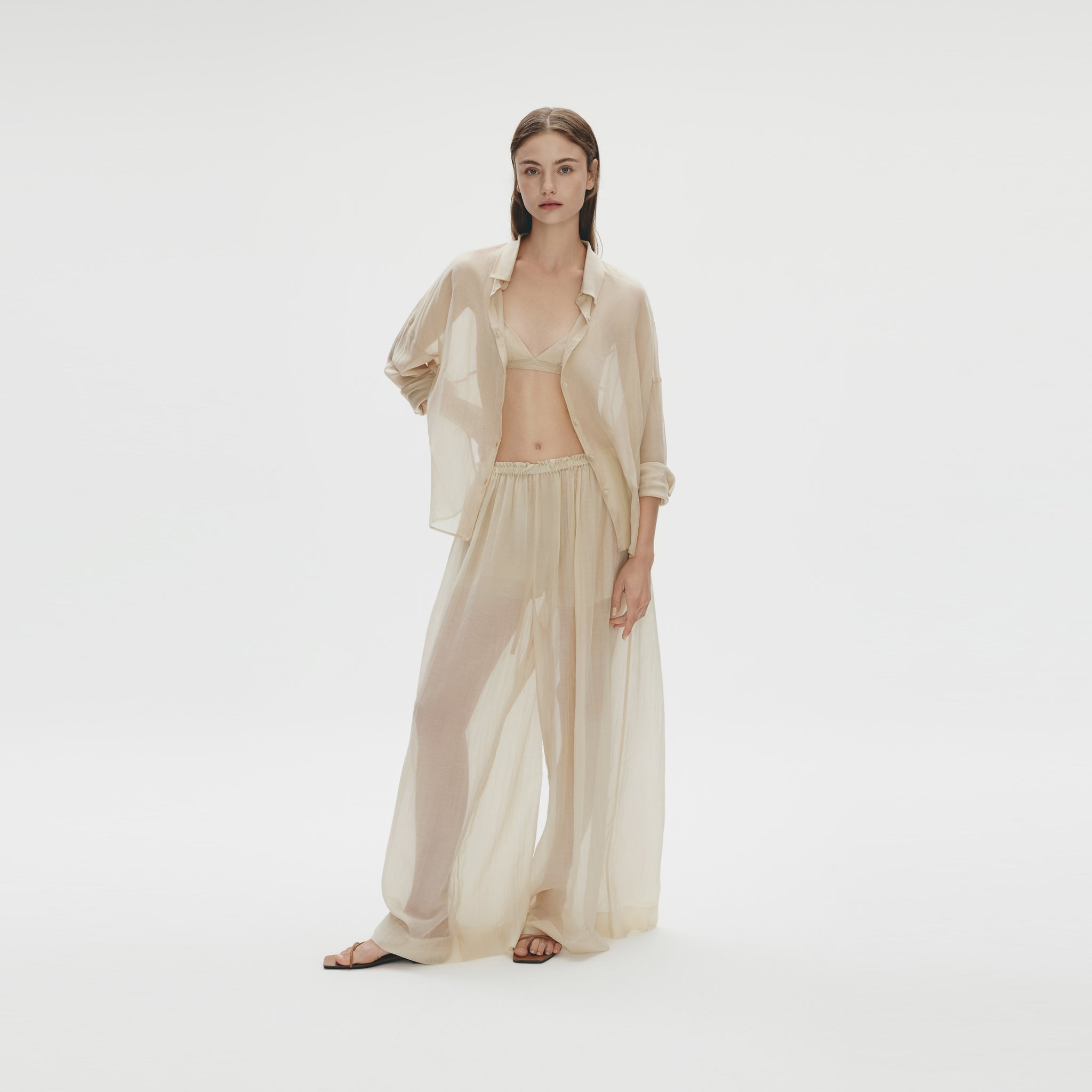 Cotton Silk Oversized Shirt,Greige