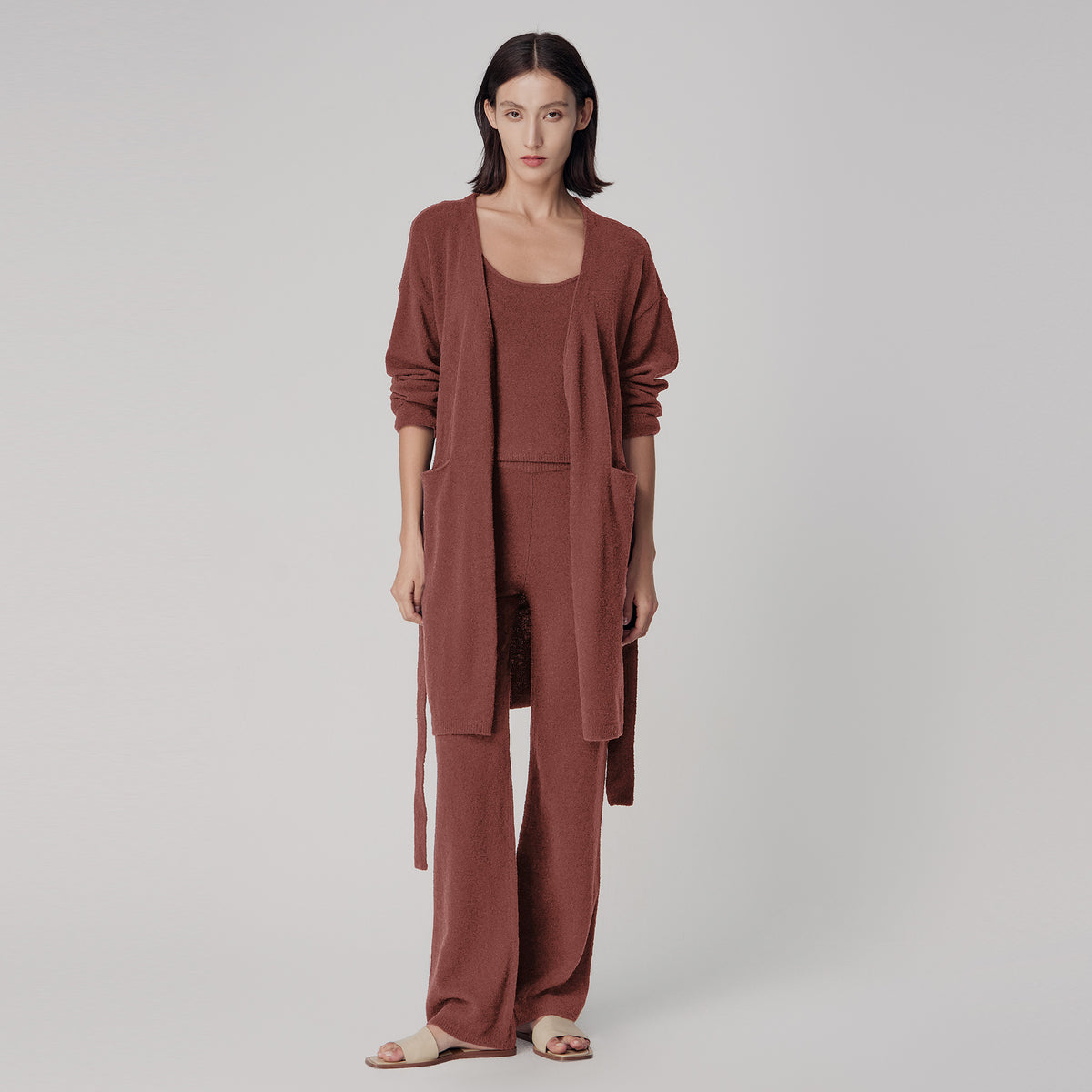 Bouclé Knit Loose Fit Robe,Rust