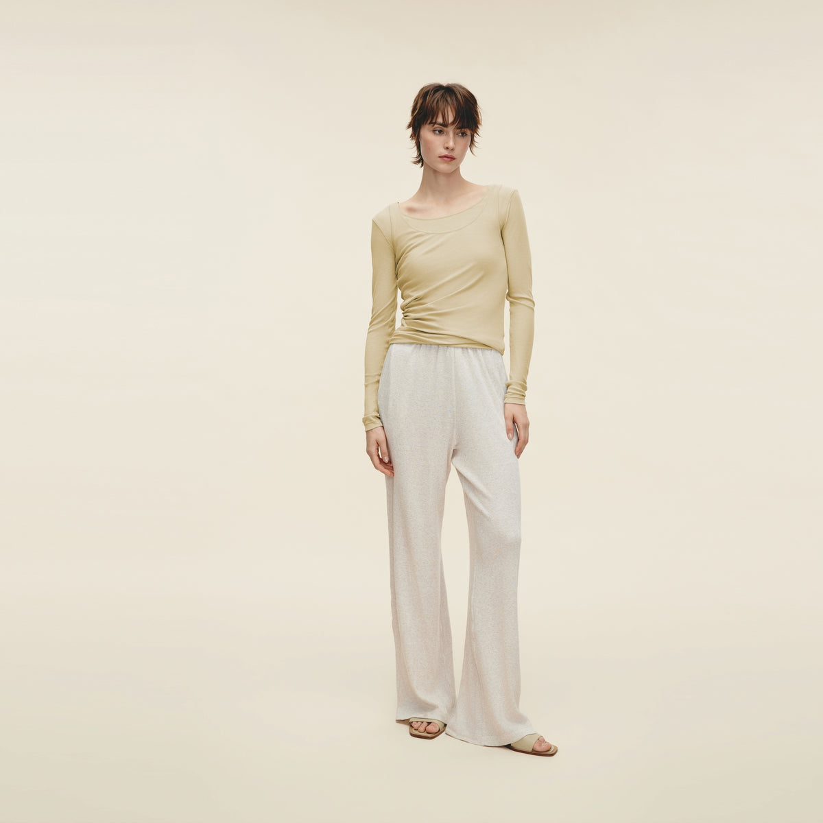 Double Layered Twisted Long-sleeve T-shirt,Vanilla White