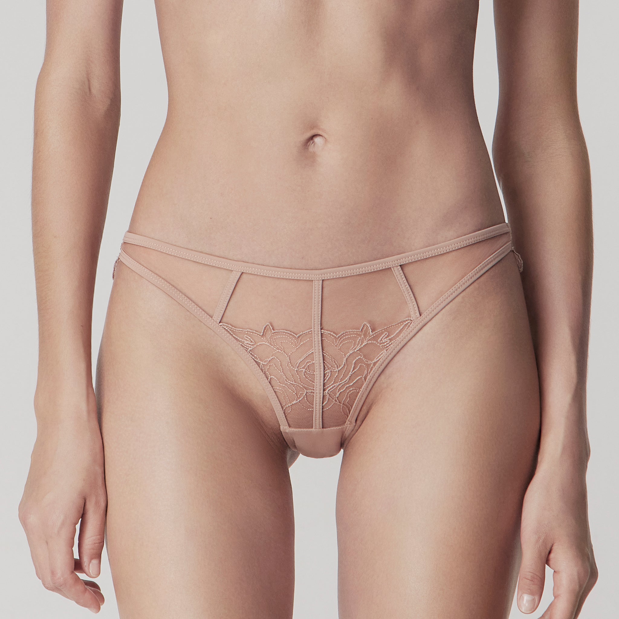 Embroidery Mid-rise Briefs,Skin-pink