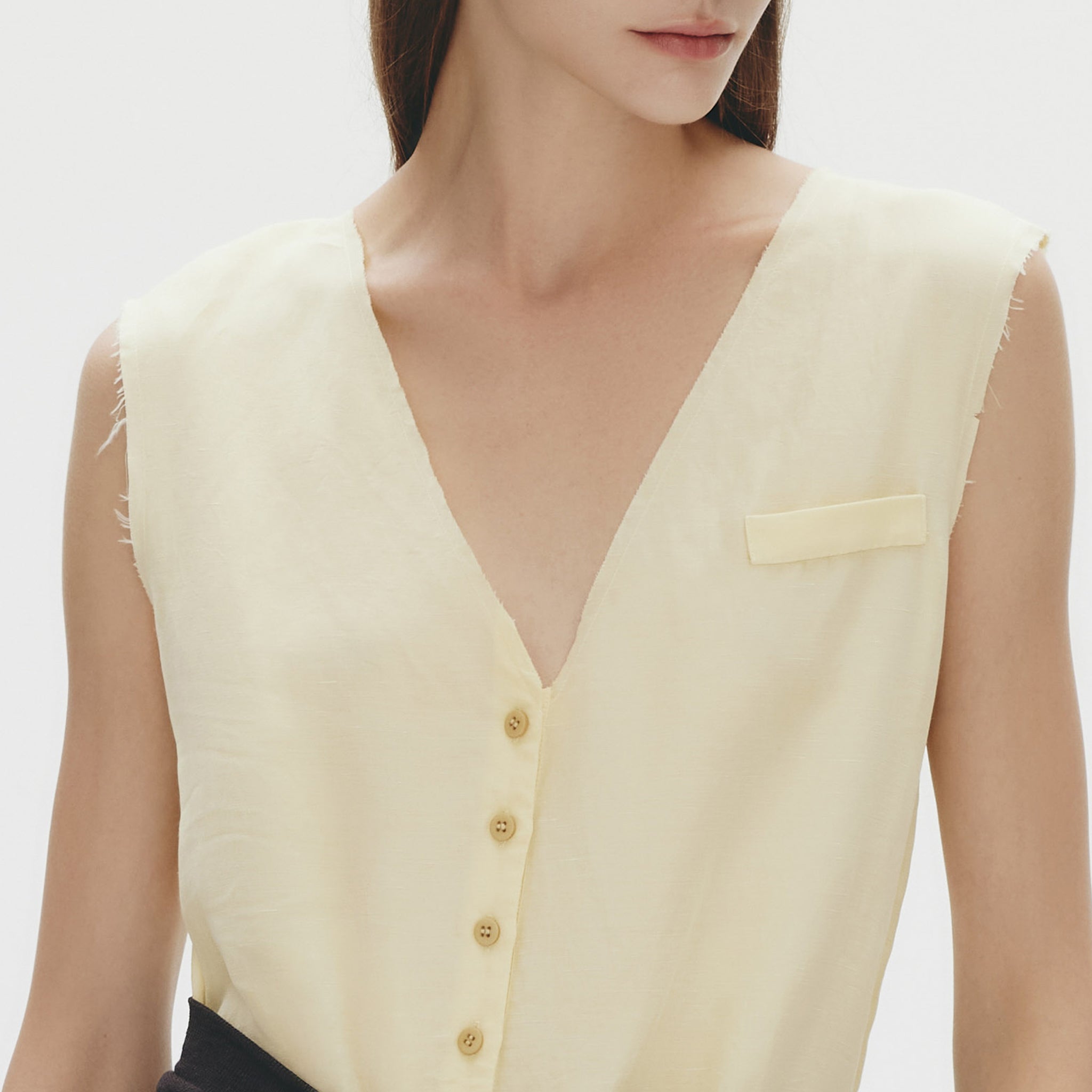Raw Edge V-neck Sleeveless Maxi Dress,Morning Dew Yellow