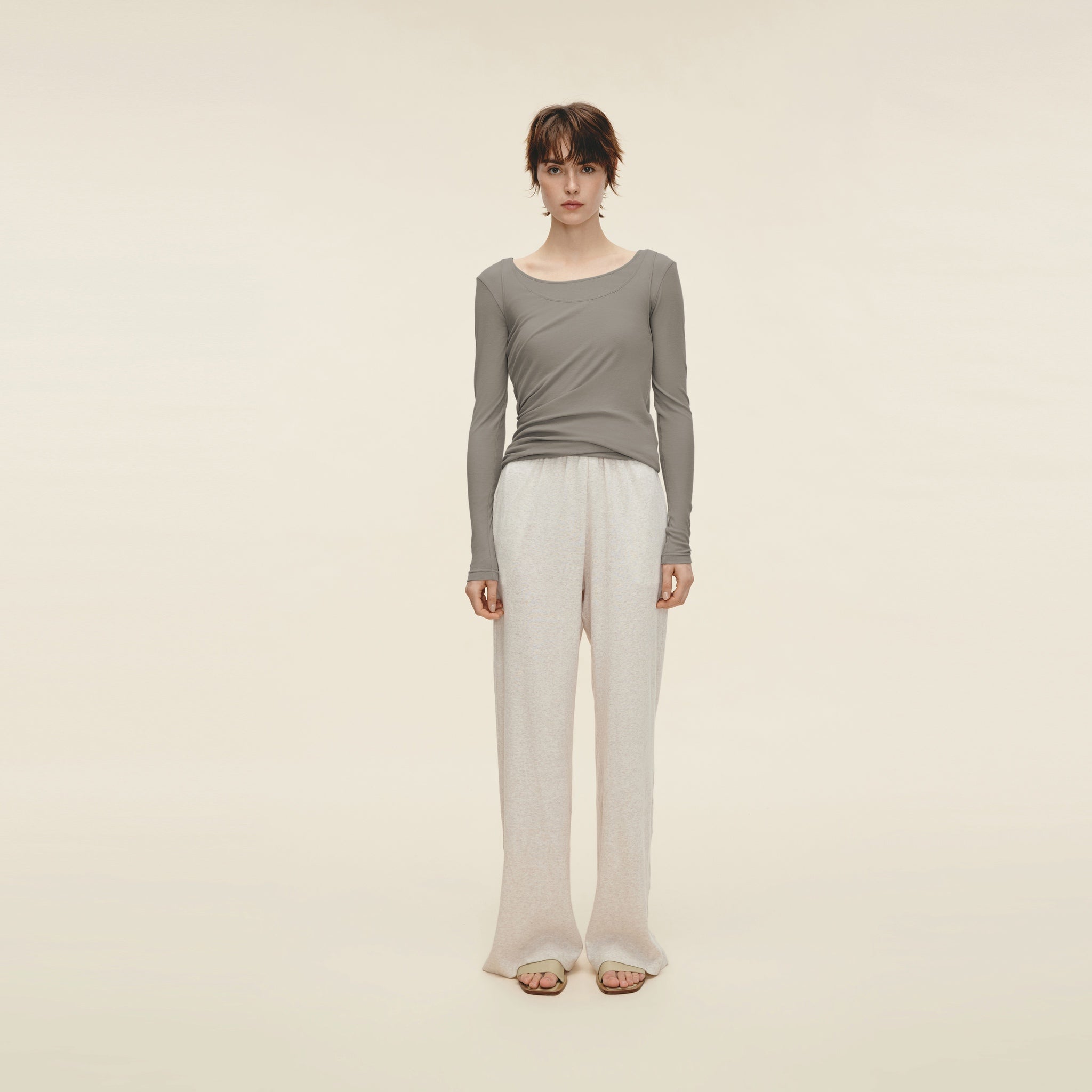 Double Layered Twisted Long-sleeve T-shirt,Moonlight Grey