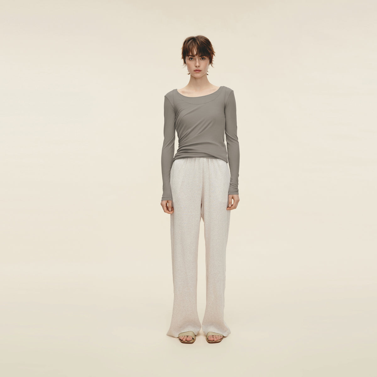 Double Layered Twisted Long-sleeve T-shirt,Moonlight Grey