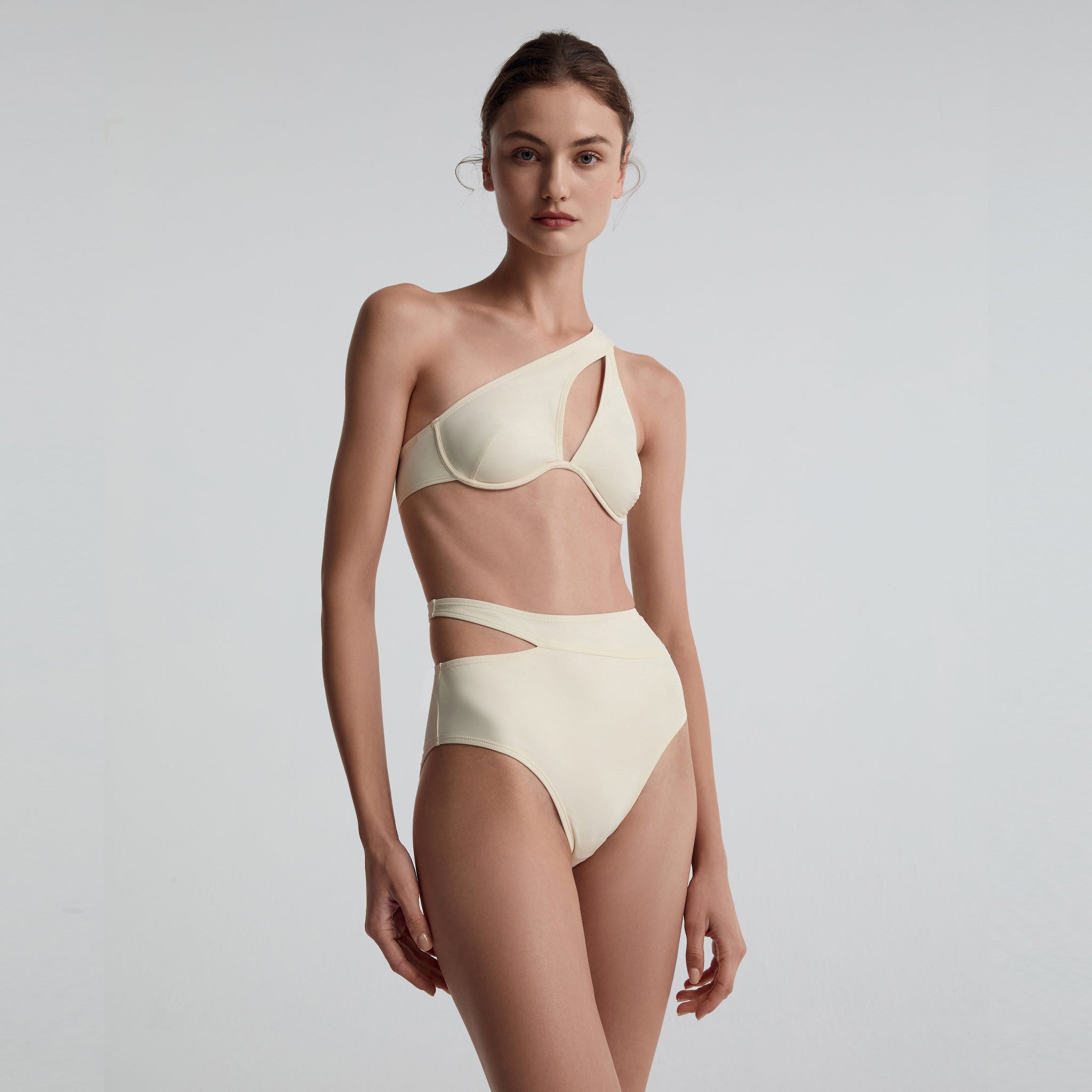 One-Shoulder Underwire Bikini Top, Vanilla White