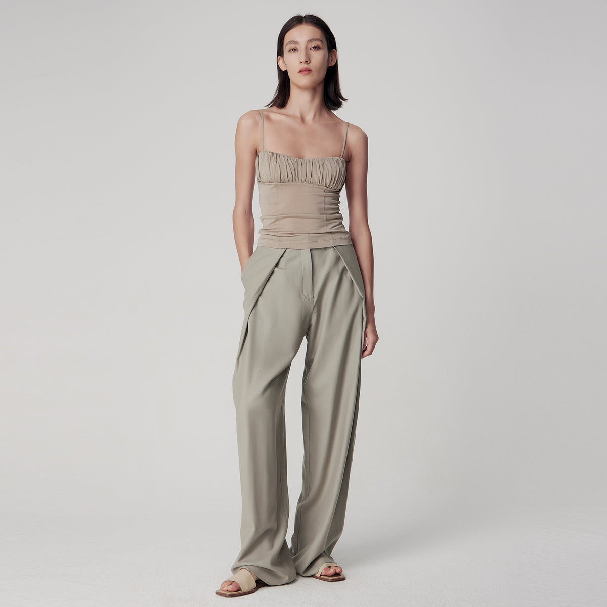 Front Gathering Camisole,Moss Green