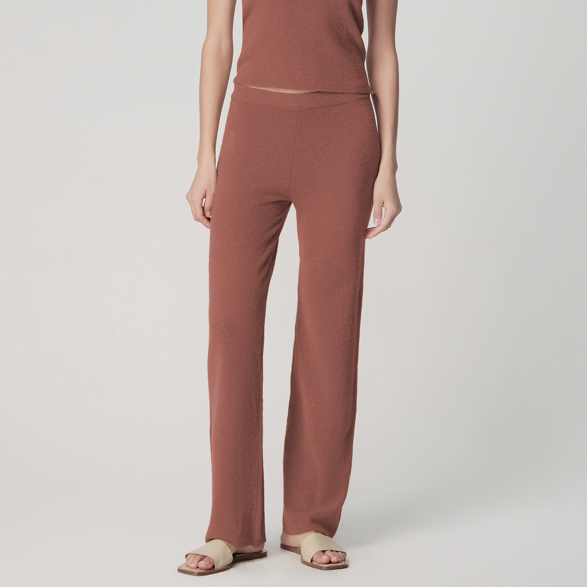 Bouclé Knit Lounge Pants,Rust