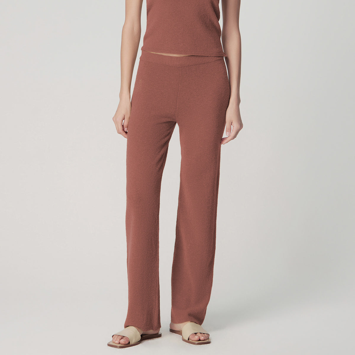 Bouclé Knit Lounge Pants,Rust