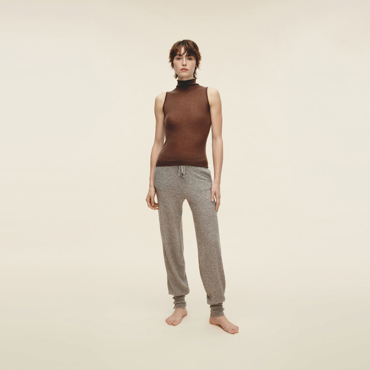 Water-soluble Wool Sleeveless Turtleneck,Light Khaki