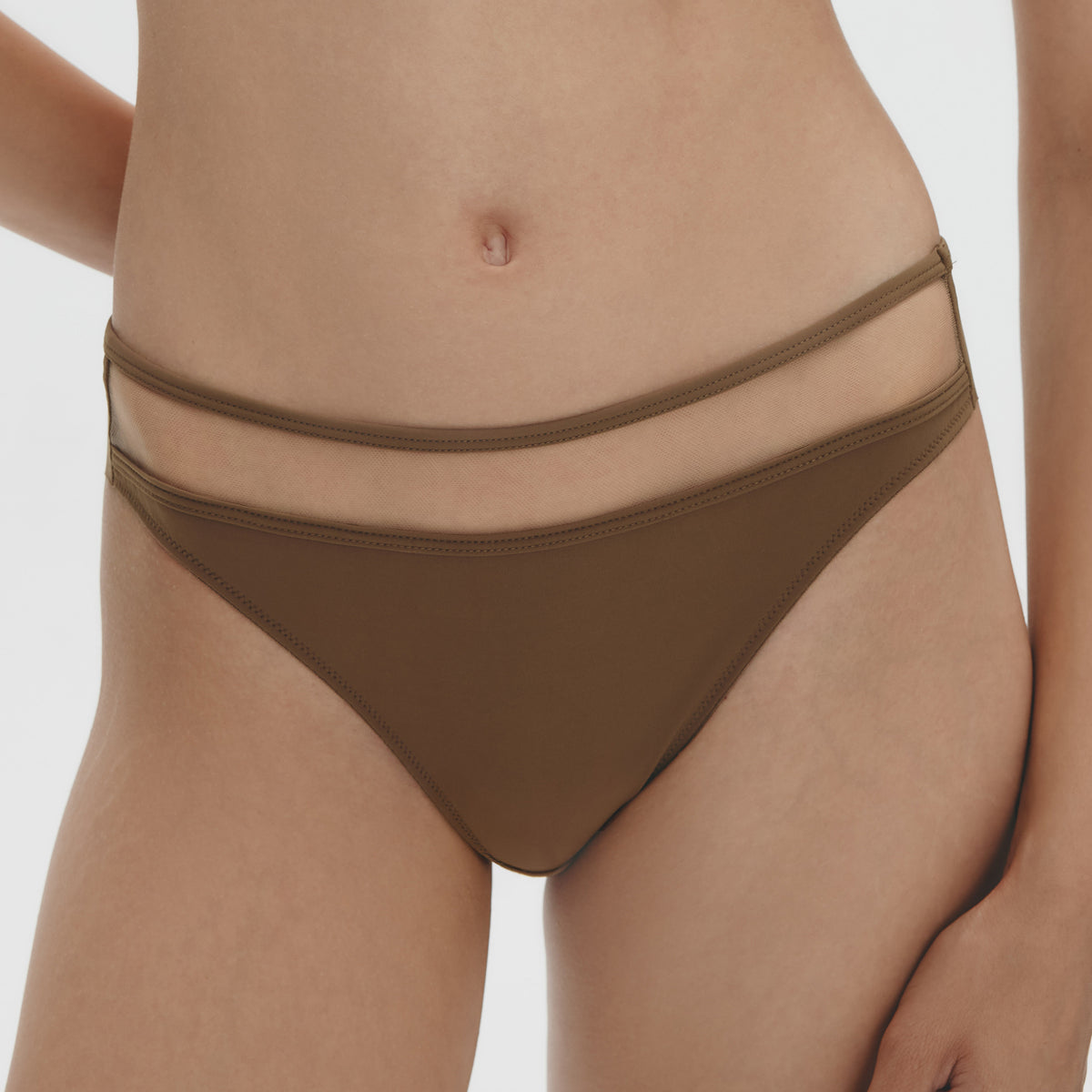 Stitching Mid-waist Briefs,Coffee