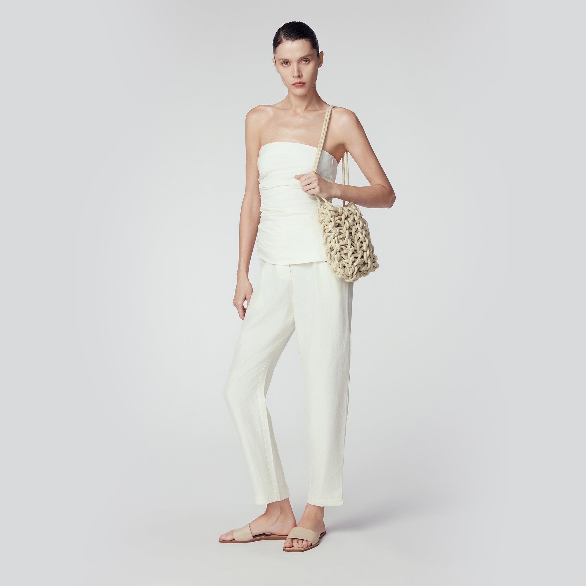 One-Side Gathering Tube-Top, Off White