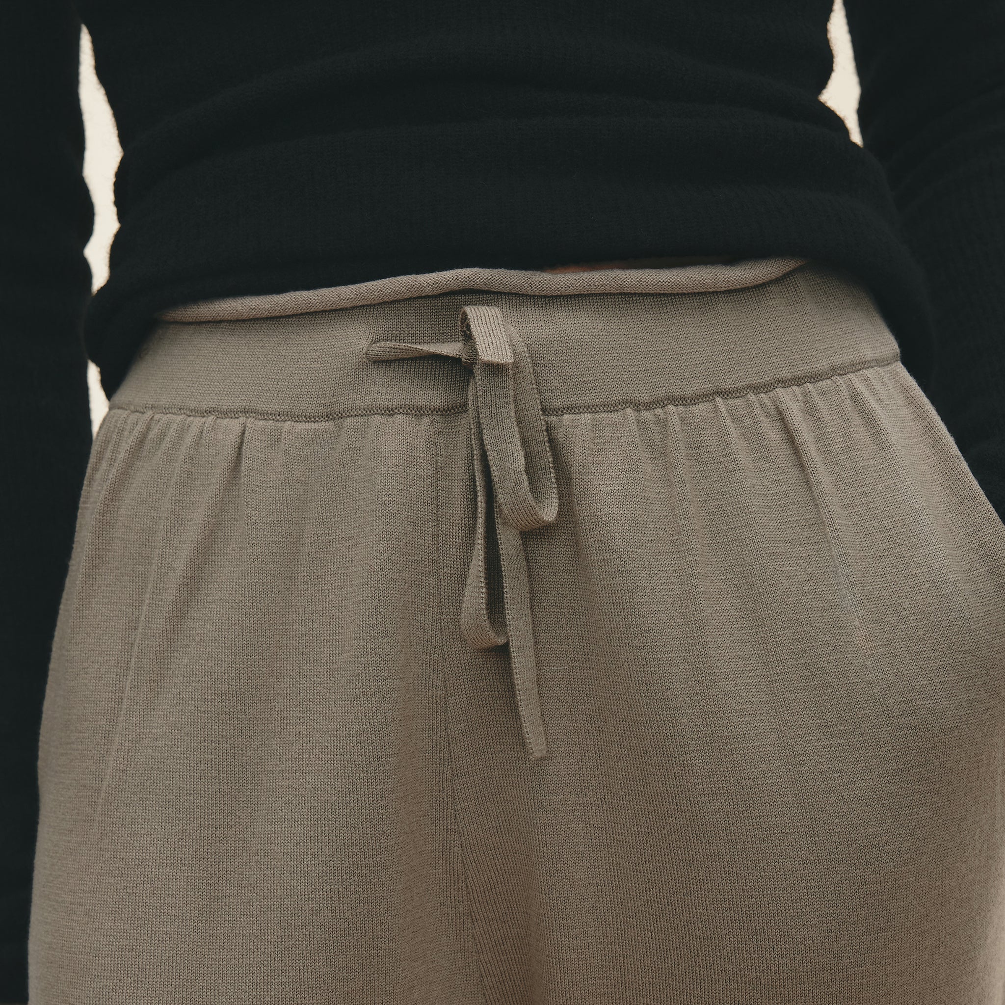 Wool Elastic Drawstring Knit Loose Pants,Charcoal taupe