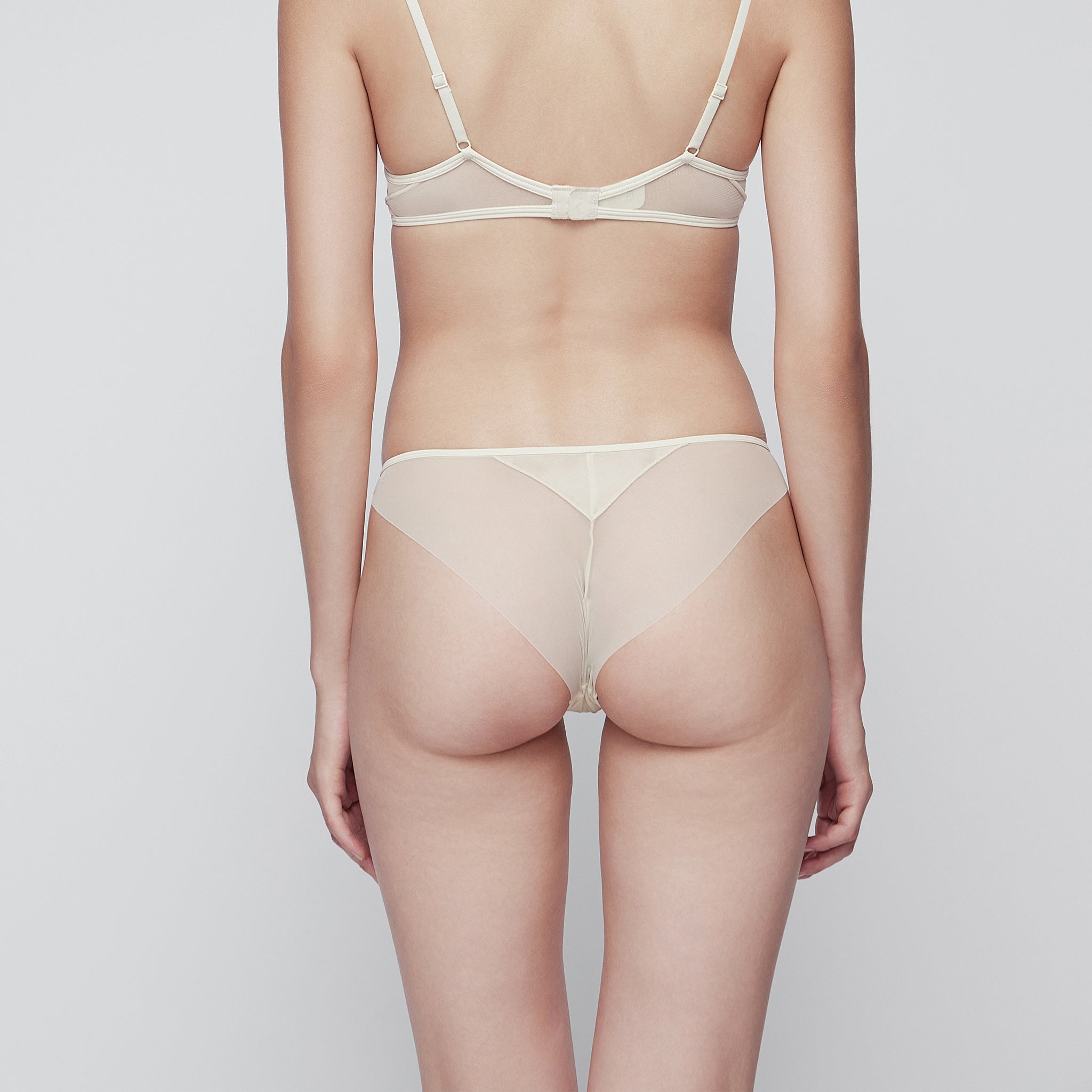 Elastic Mesh Overlay Mid-Rise Briefs, Cream White