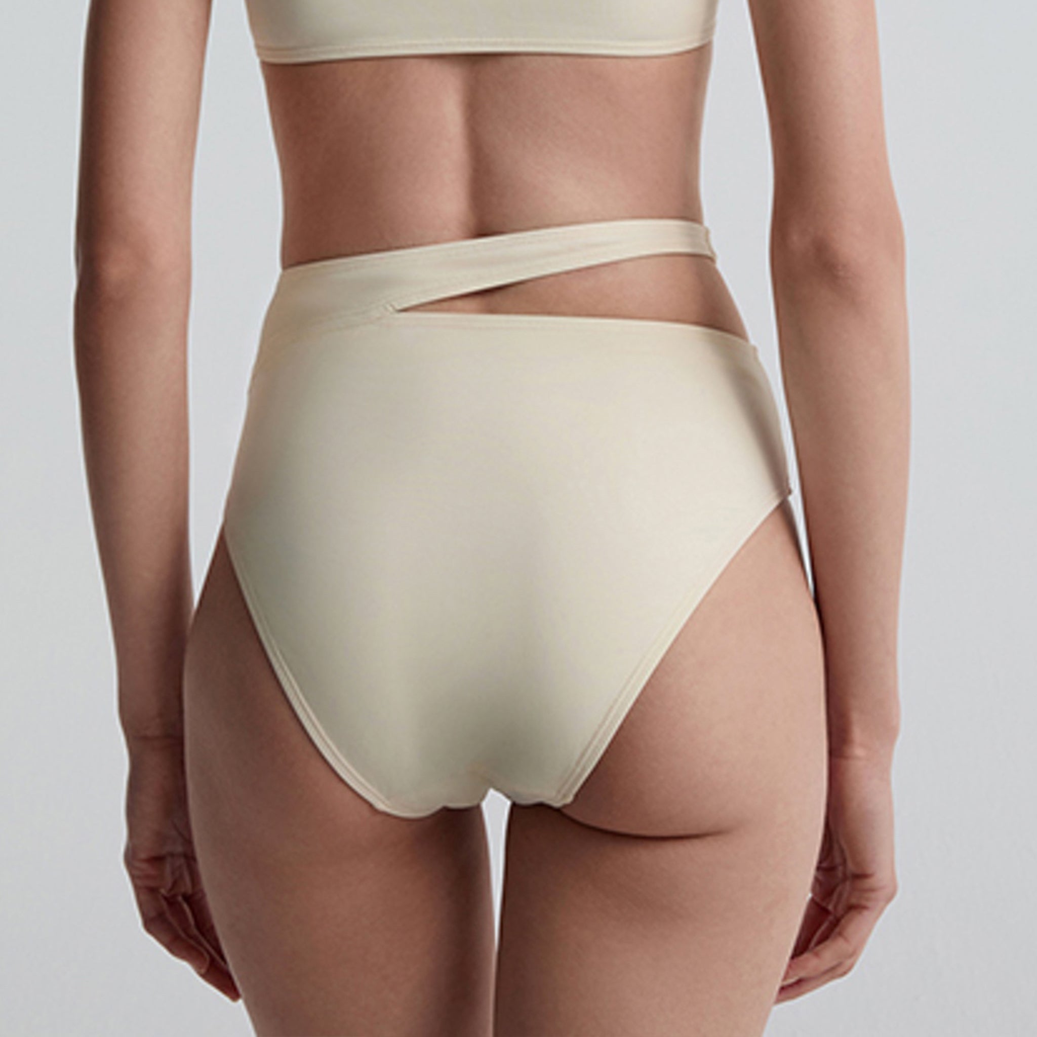 Asymmetrical High-rise Bikini Bottom, Vanilla White