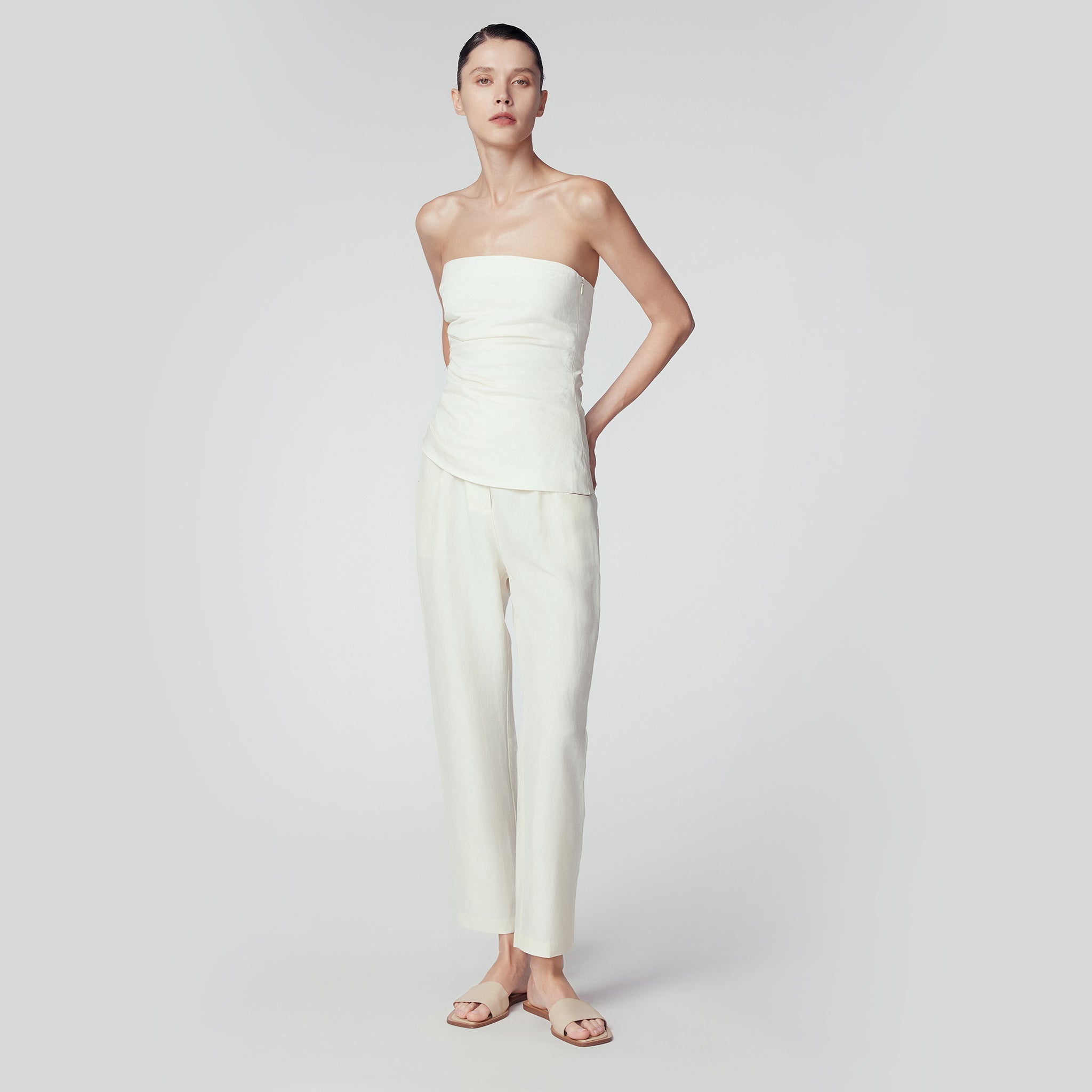 One-Side Gathering Tube-Top, Off White