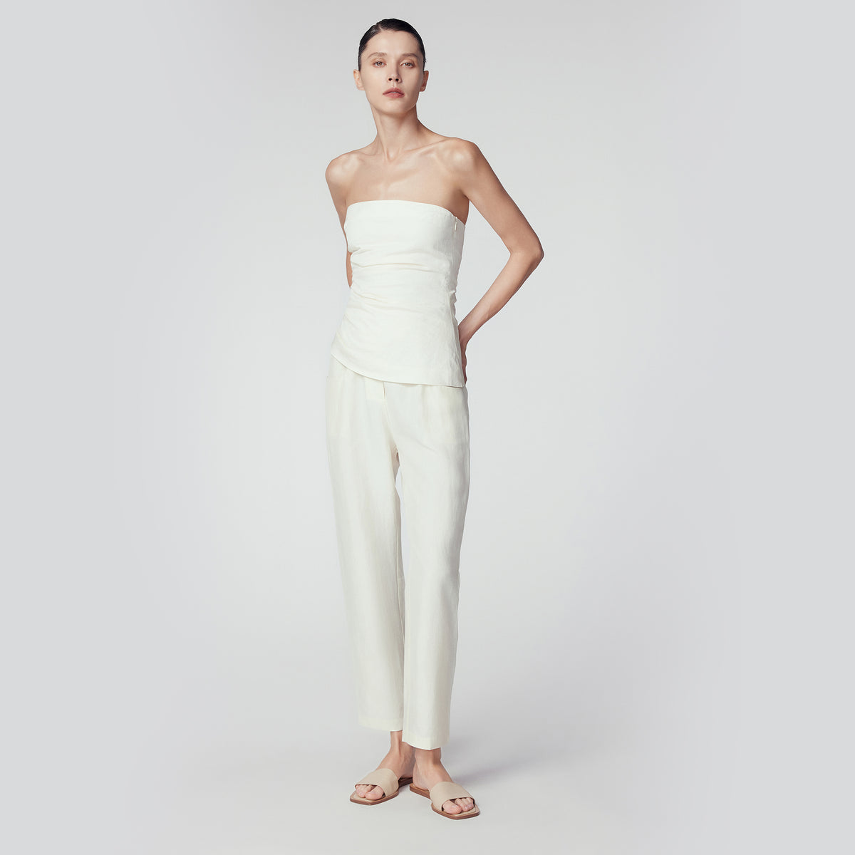 One-Side Gathering Tube-Top, Off White