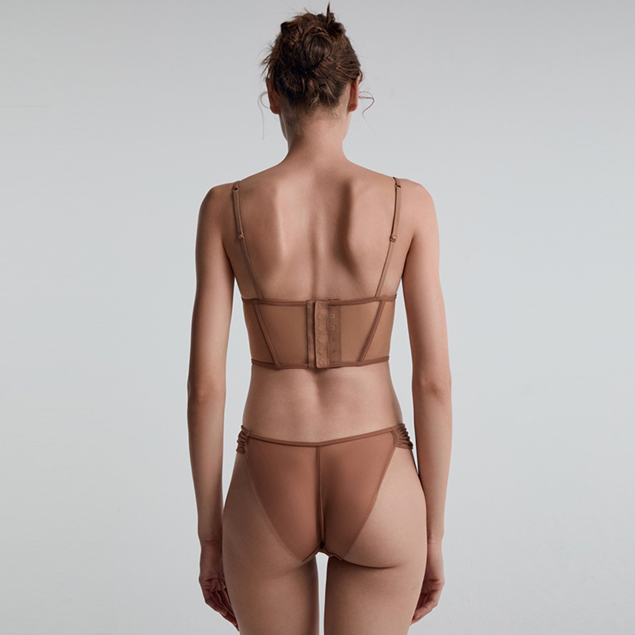 Silk-mesh Underwire Corset, Toffee