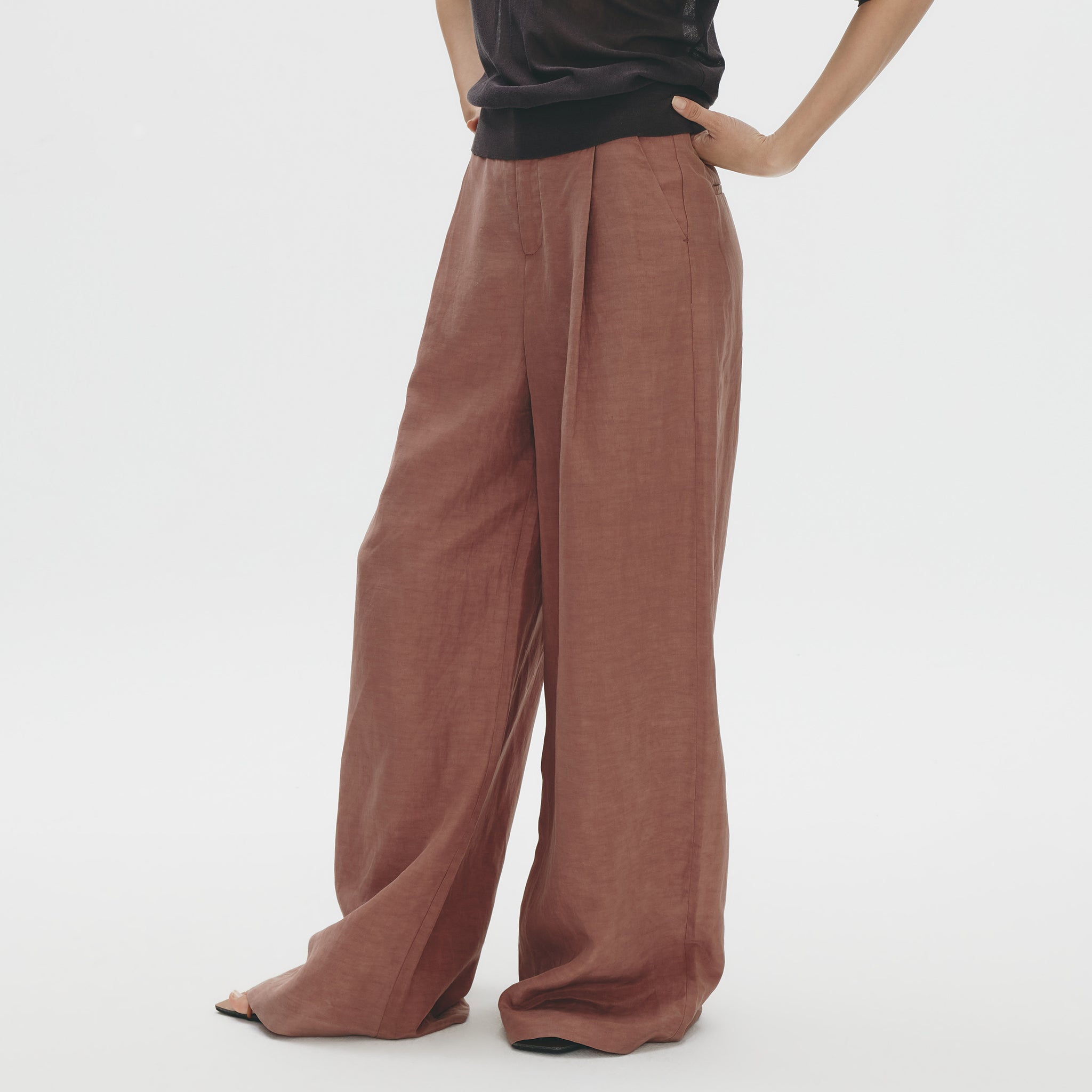 High-waist Wide Pants,Mulberry Brown