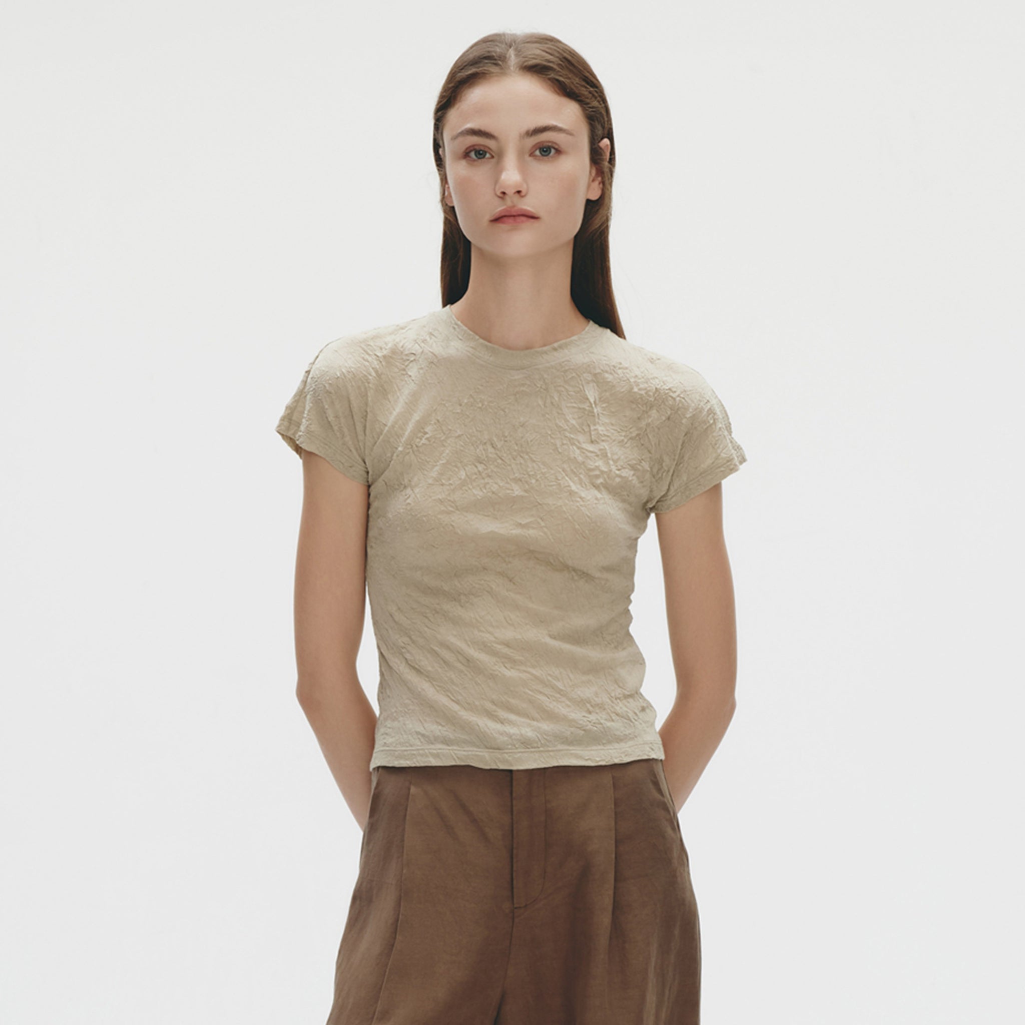 Wrinkle Jersey T-shirt,Light Camel