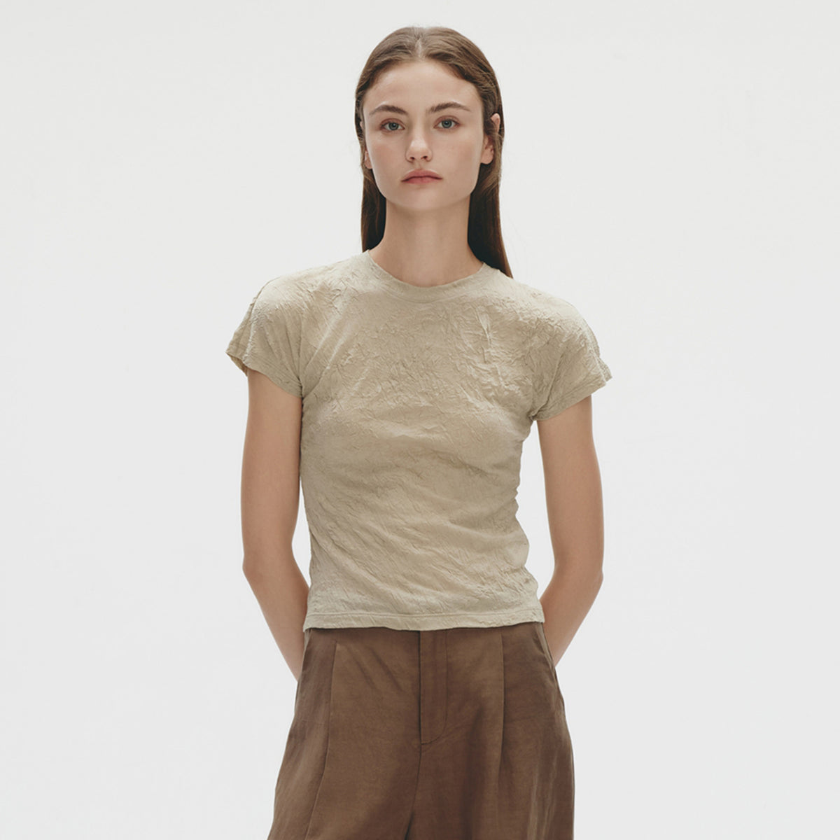 Wrinkle Jersey T-shirt,Light Camel