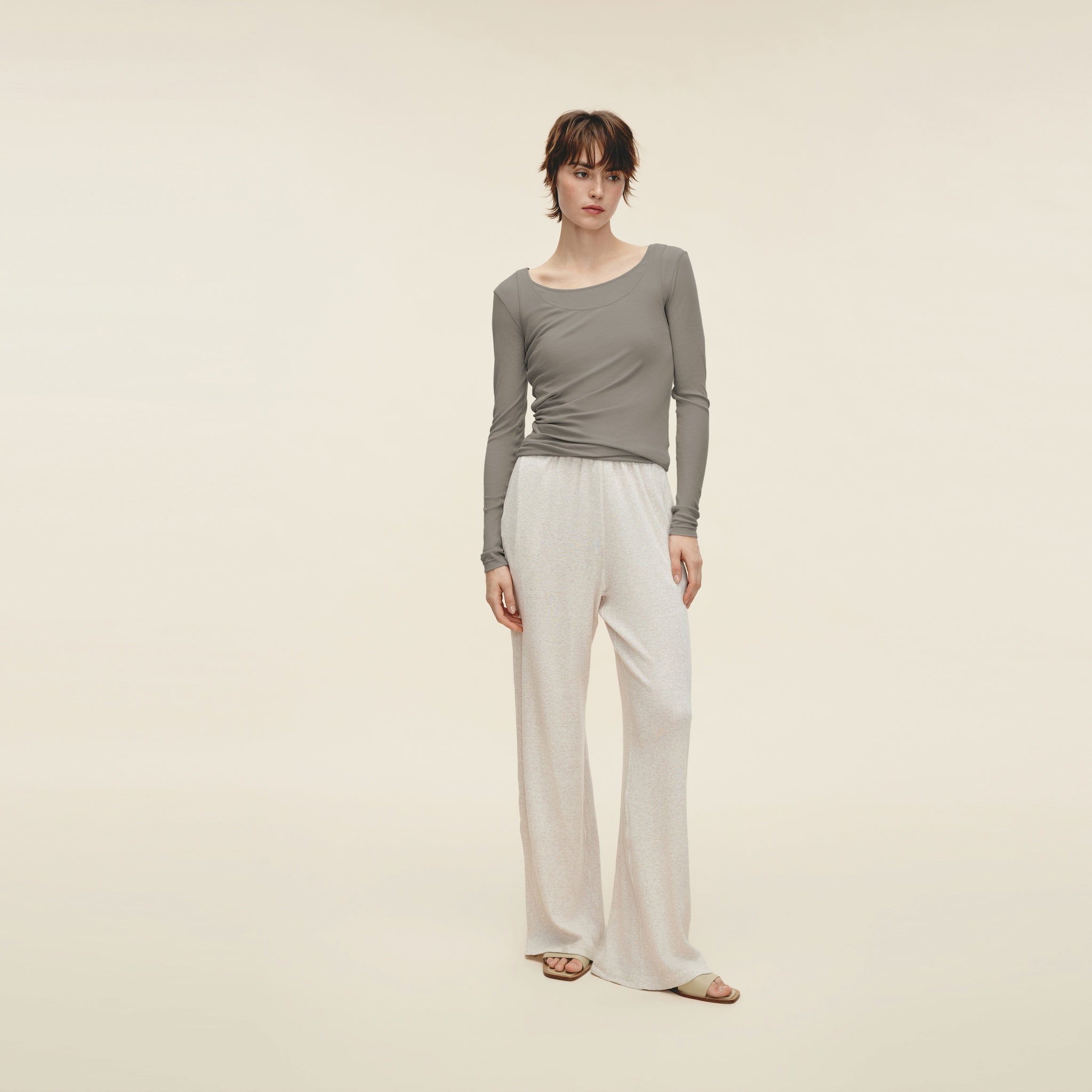 Double Layered Twisted Long-sleeve T-shirt,Moonlight Grey