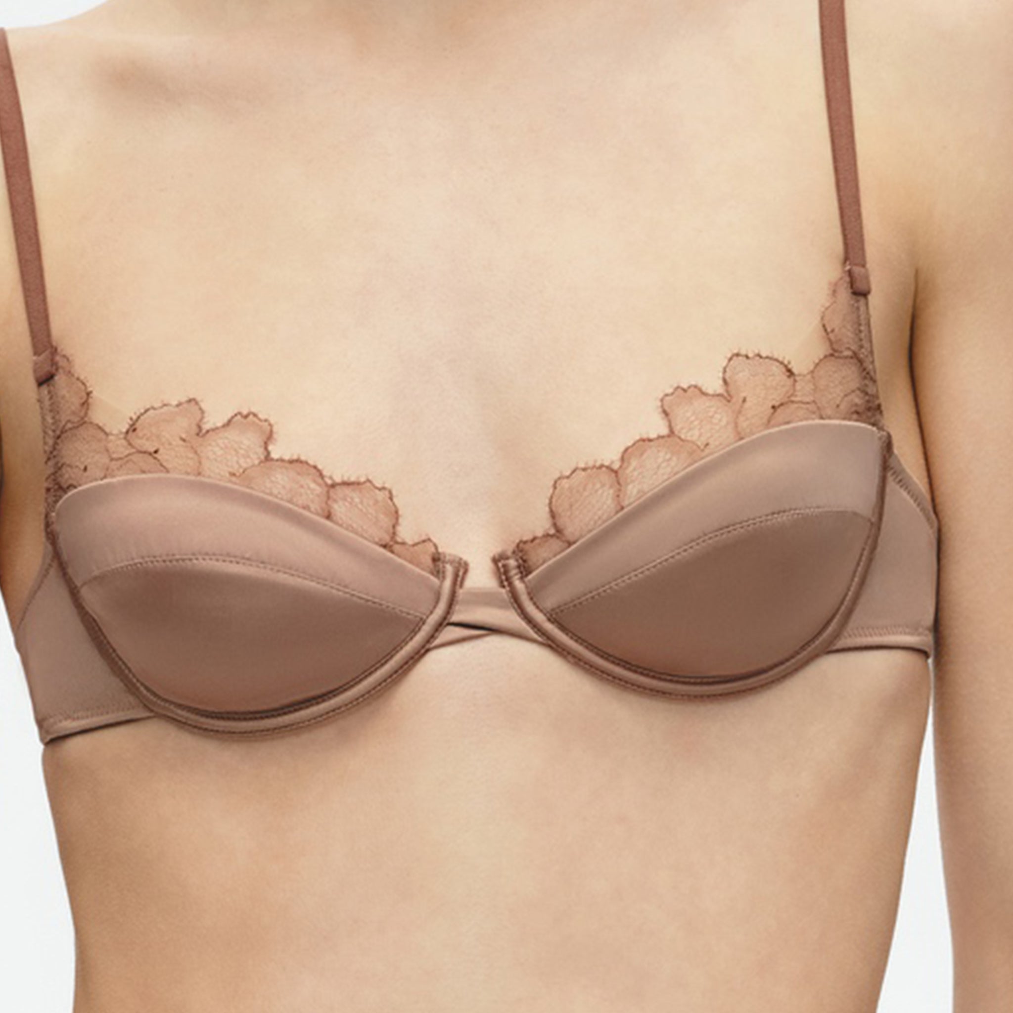 3/4 Leavers Eyelash Lace Underwire Bra,Marsala