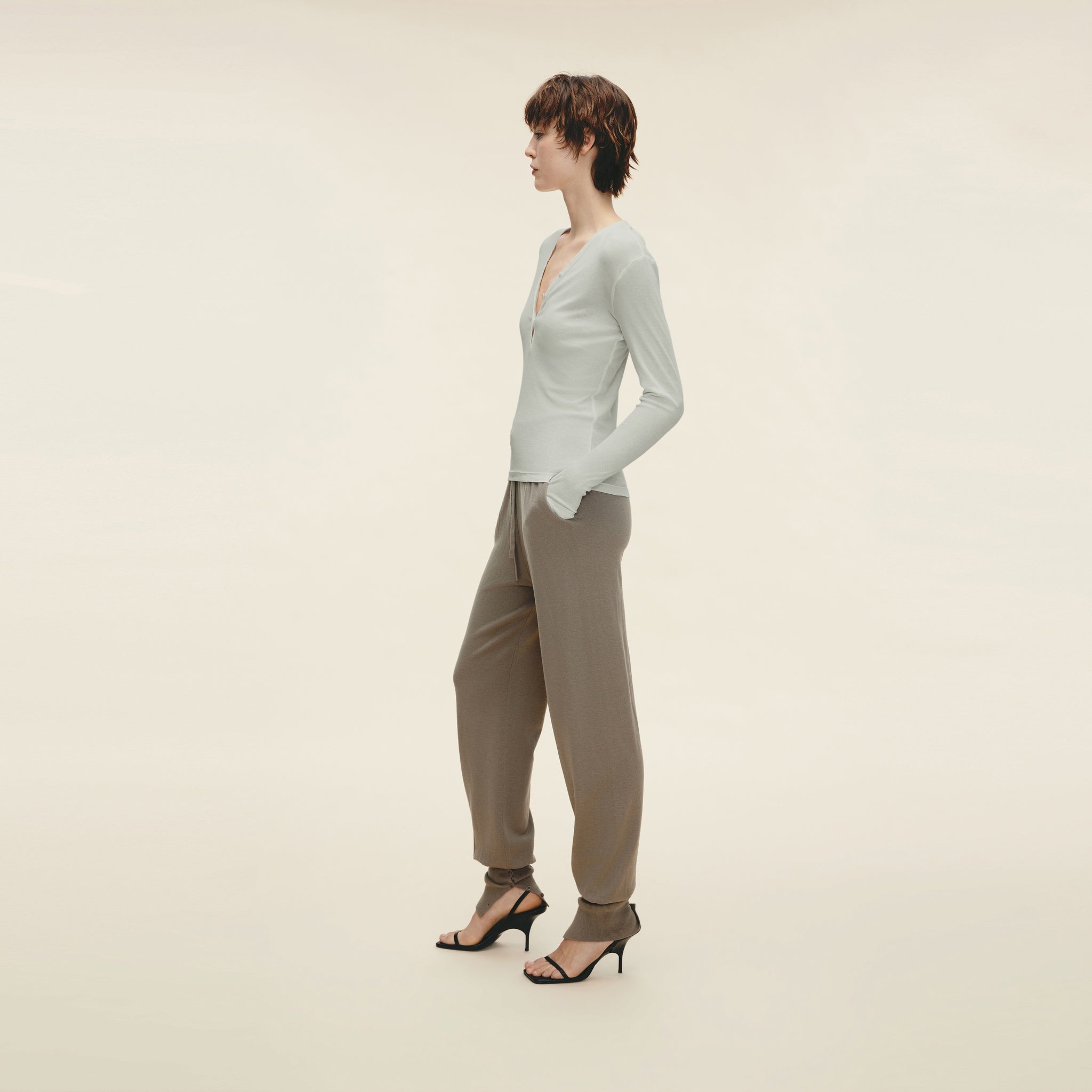 Henley Neck Long-sleeve T-shirt,Pistachio Shell