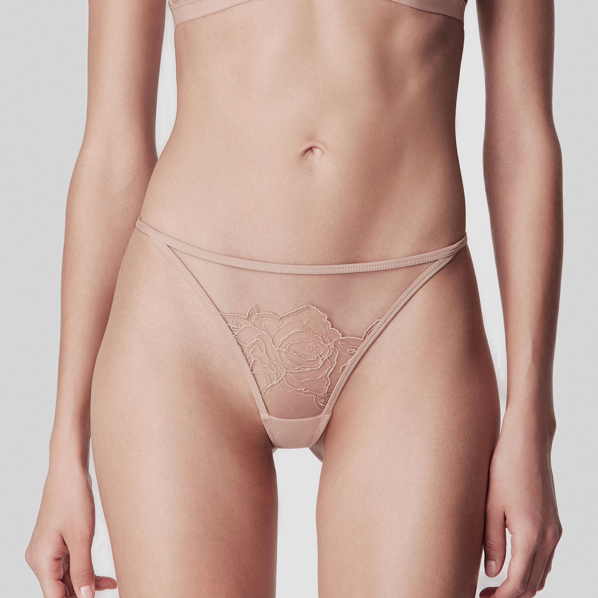 Embroidery Low-rise Thong,Skin Pink