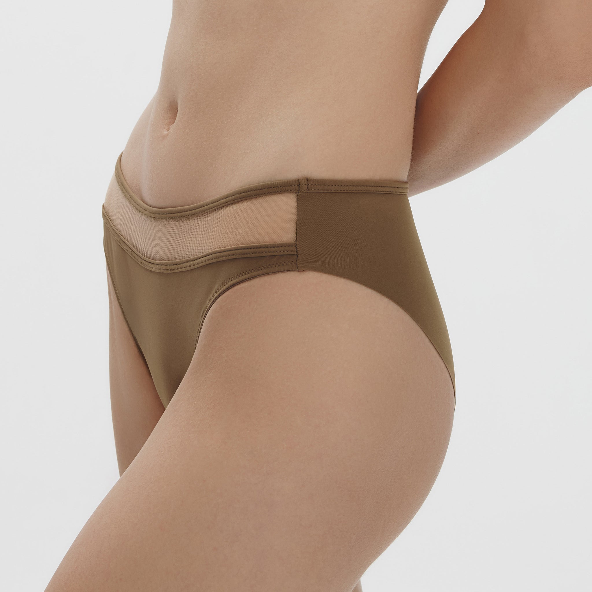 Stitching Mid-waist Briefs,Coffee