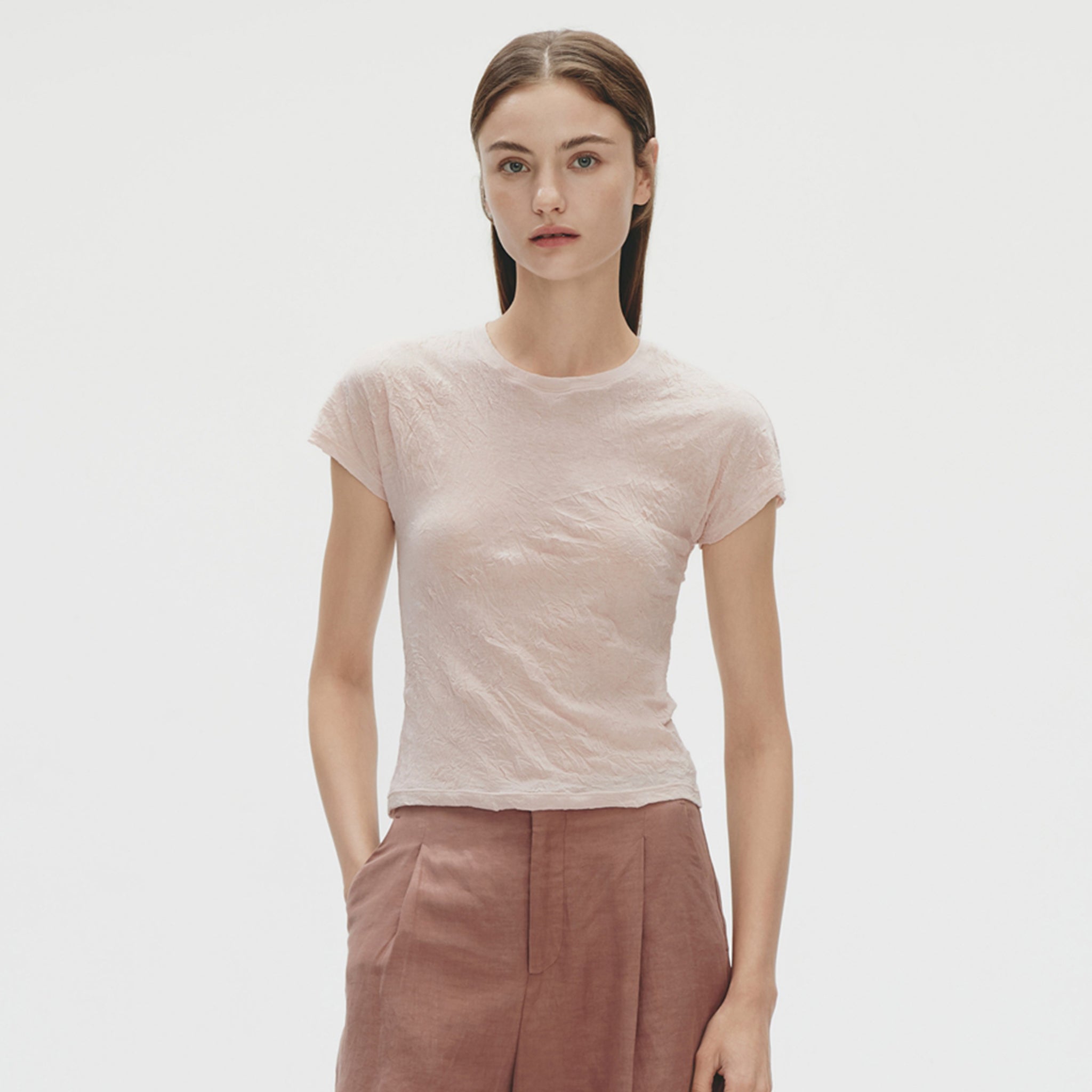 Wrinkle Jersey T-shirt,Light Pink