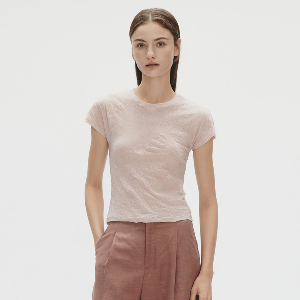 Wrinkle Jersey T-shirt,Light Pink