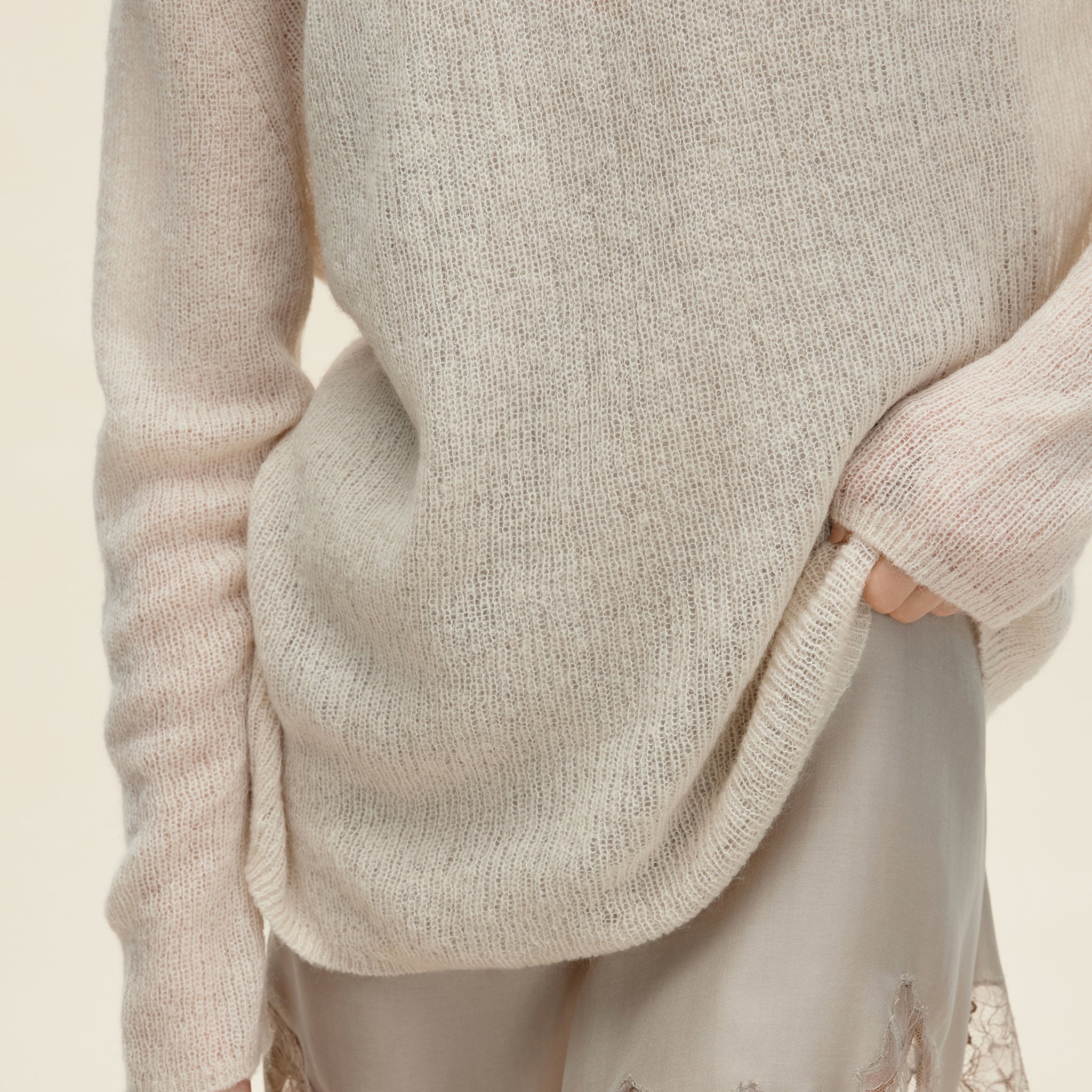 Mohair Blend Boat Neck Oversized Pullover,Nude Pink