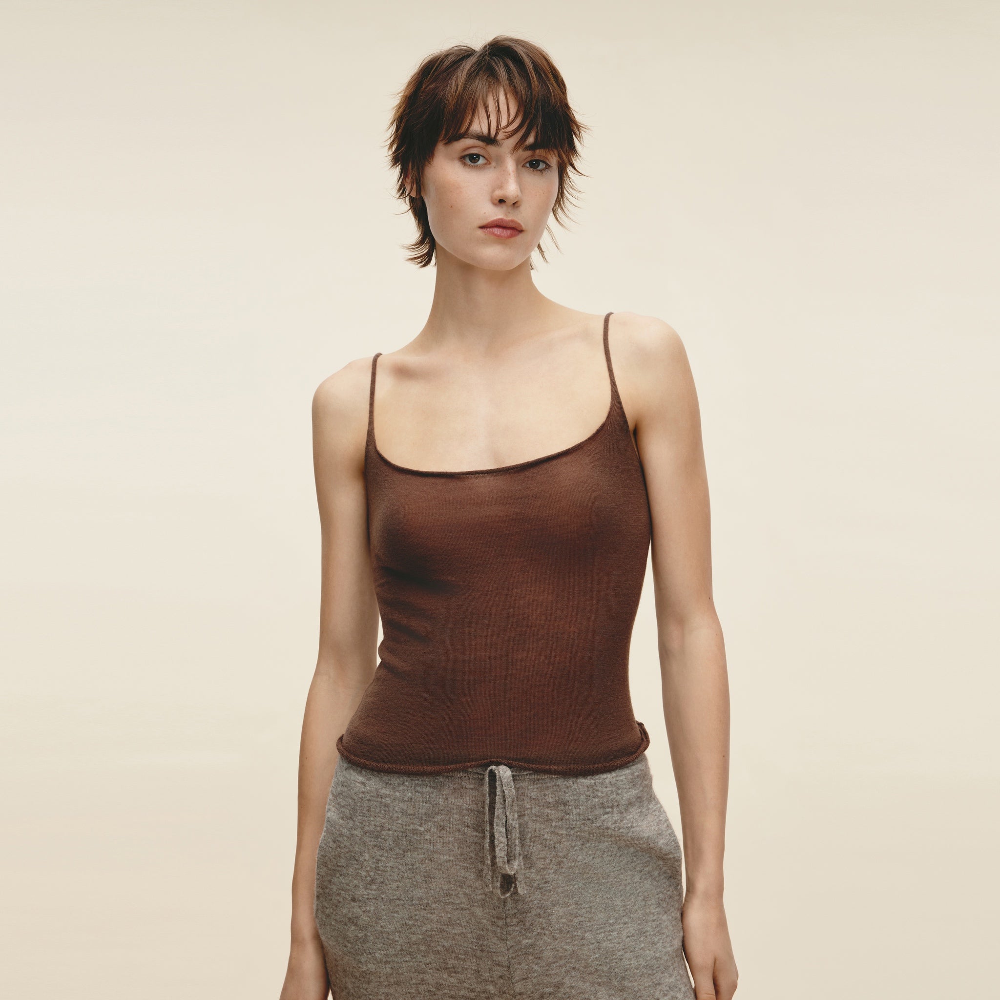 Water-soluble Wool Knitted Camisole,Light Khaki