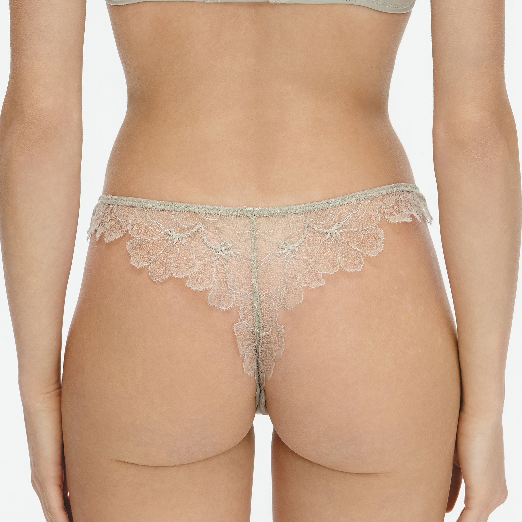 Leavers Eyelash Lace Mid-rise Thong,Spray Green