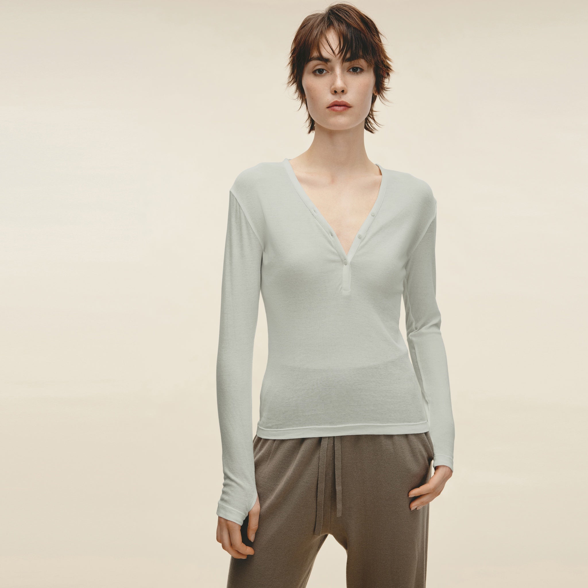 Henley Neck Long-sleeve T-shirt,Pistachio Shell