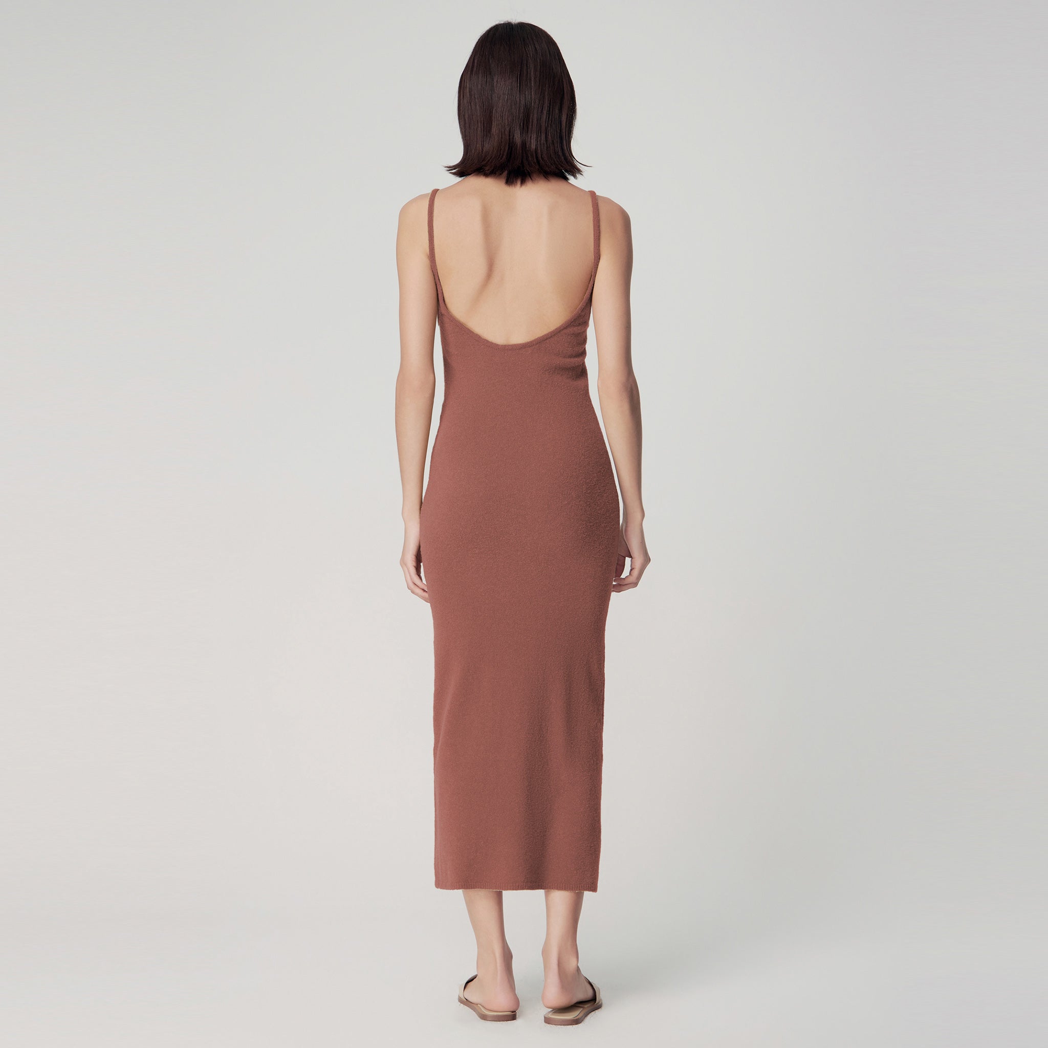 U-Neck Bouclé Knit Slip Dress,Rust