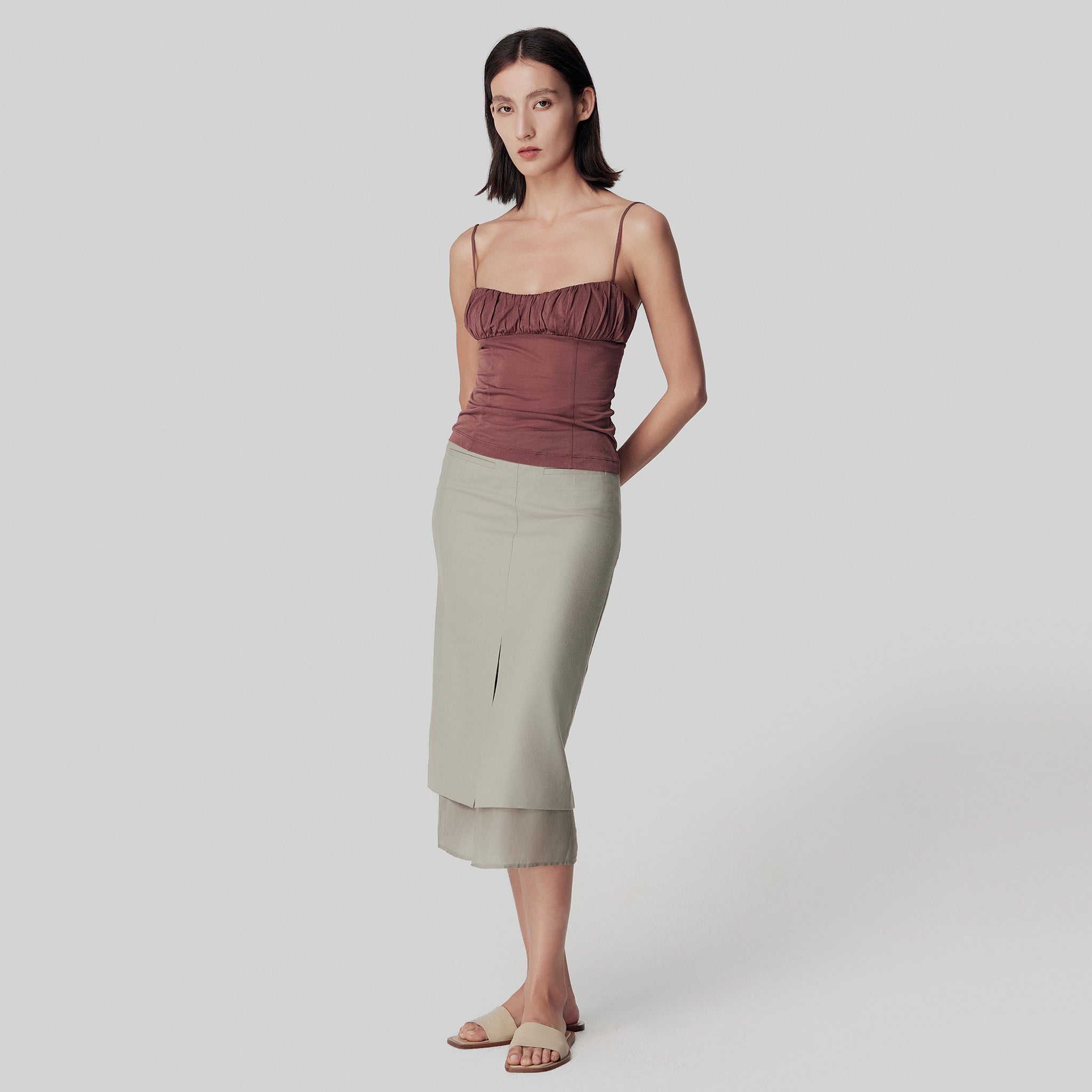 Front Gathering Camisole,Crimson