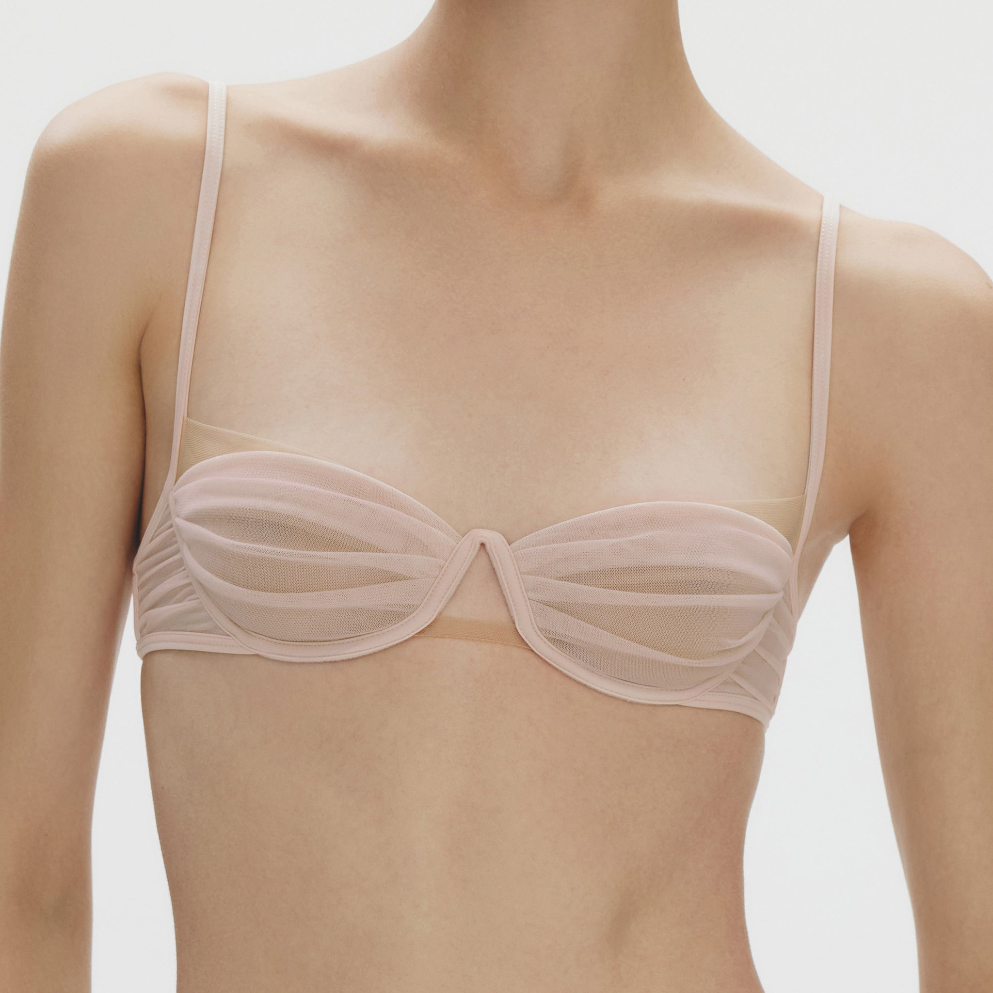 Silk-mesh Demi Underwire Bra, Mist Pink
