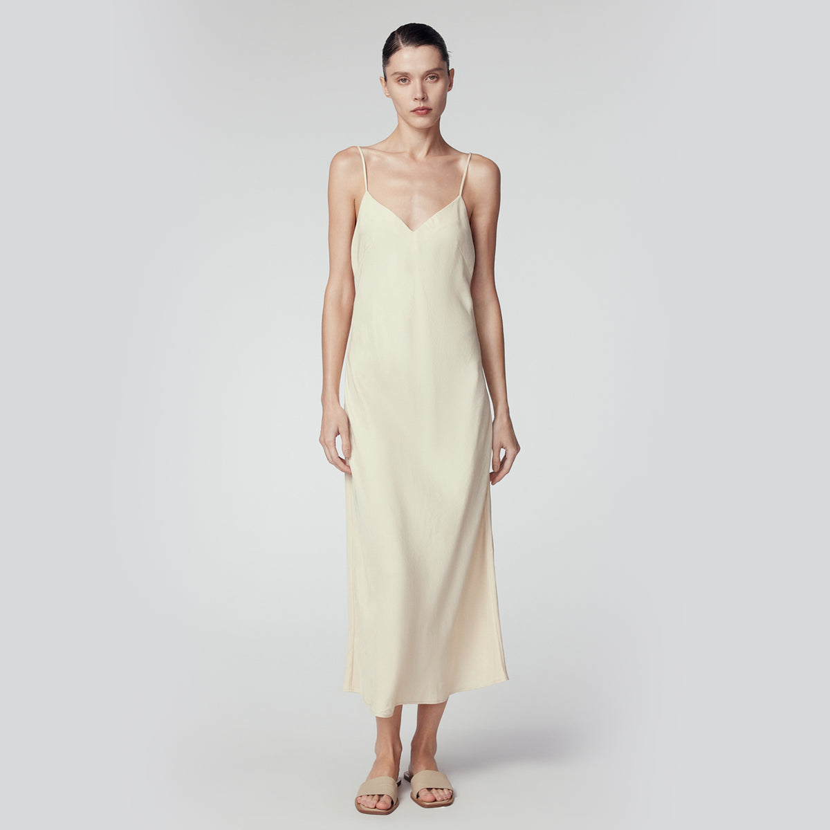 Silk Maxi Slip Dress, Cream