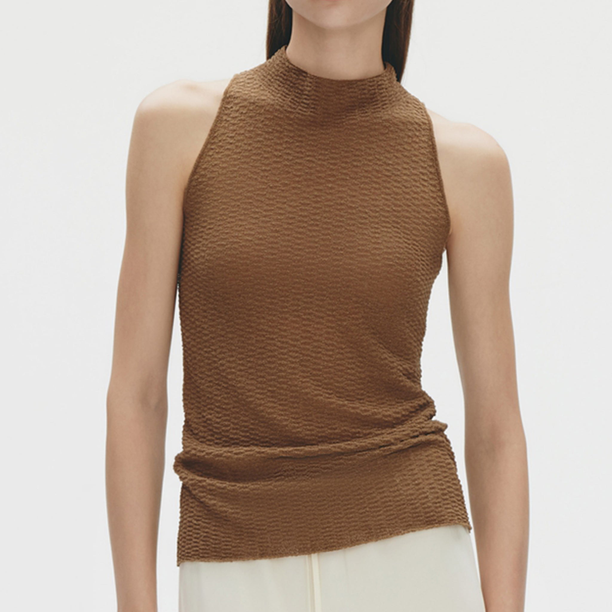 Turtleneck Tank,Licorice Brown