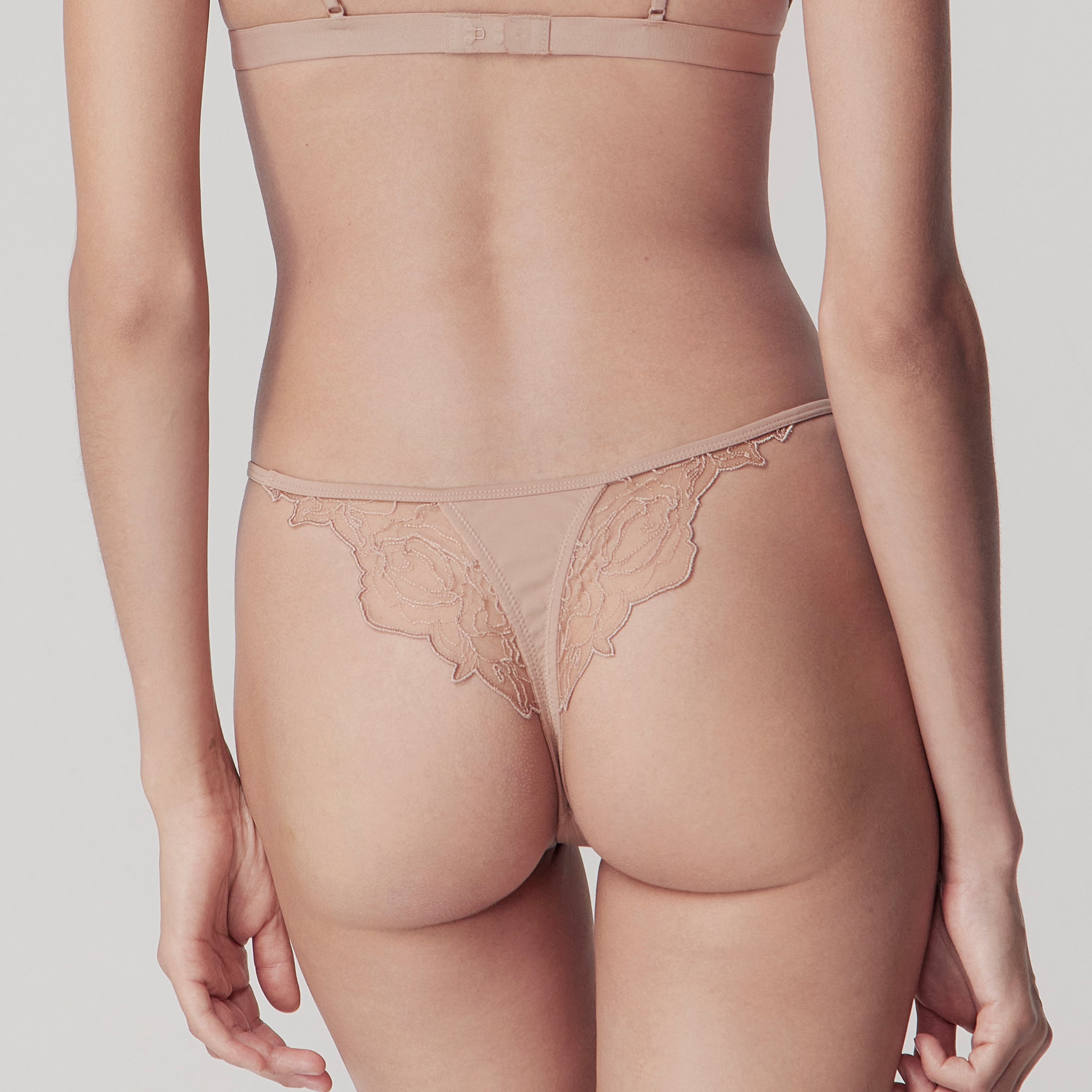 Embroidery Low-rise Thong,Skin Pink