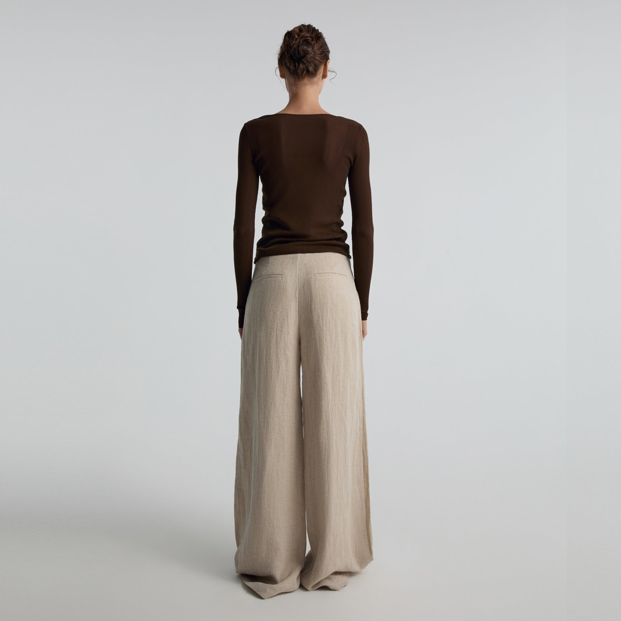 Sheer V-neck Rib Knit Pullover,Dark Brown