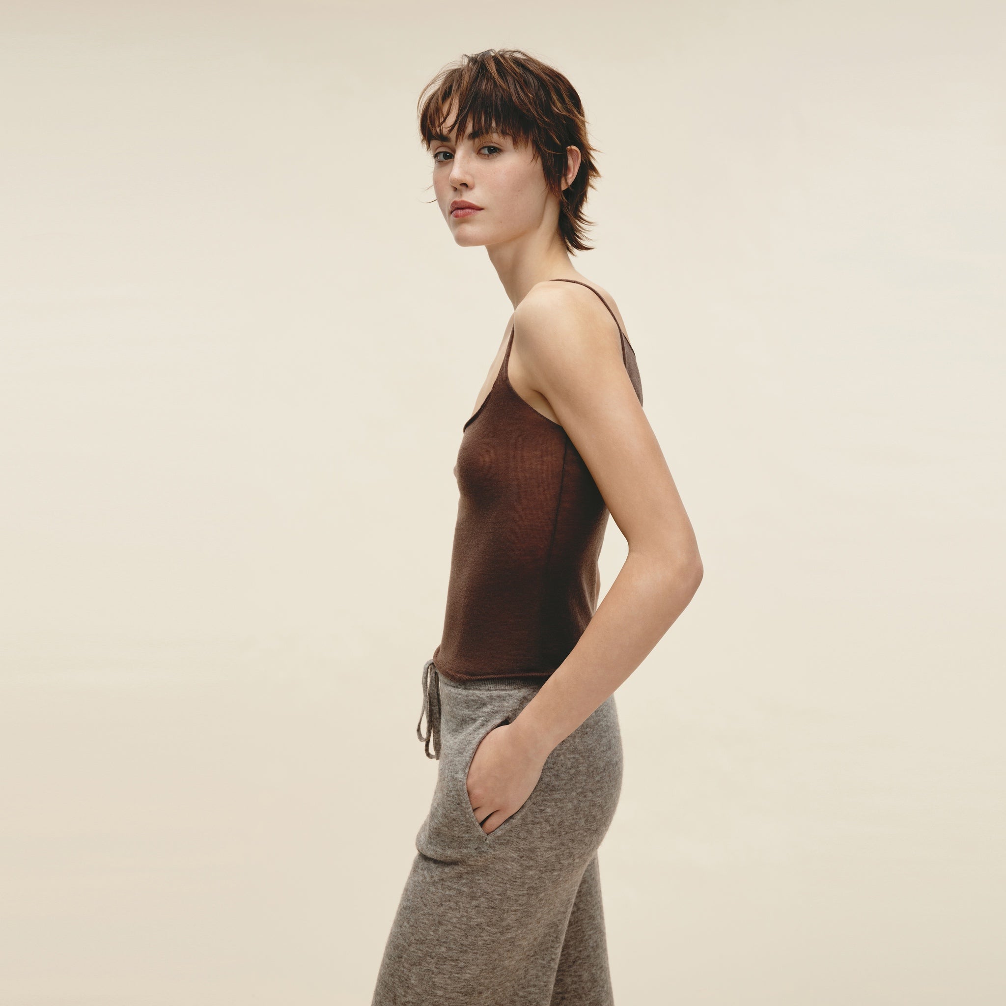 Water-soluble Wool Knitted Camisole,Light Khaki