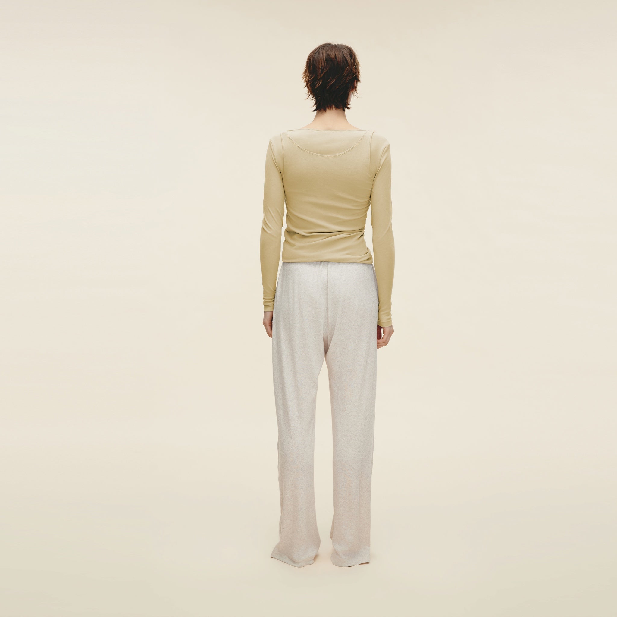 Double Layered Twisted Long-sleeve T-shirt,Vanilla White