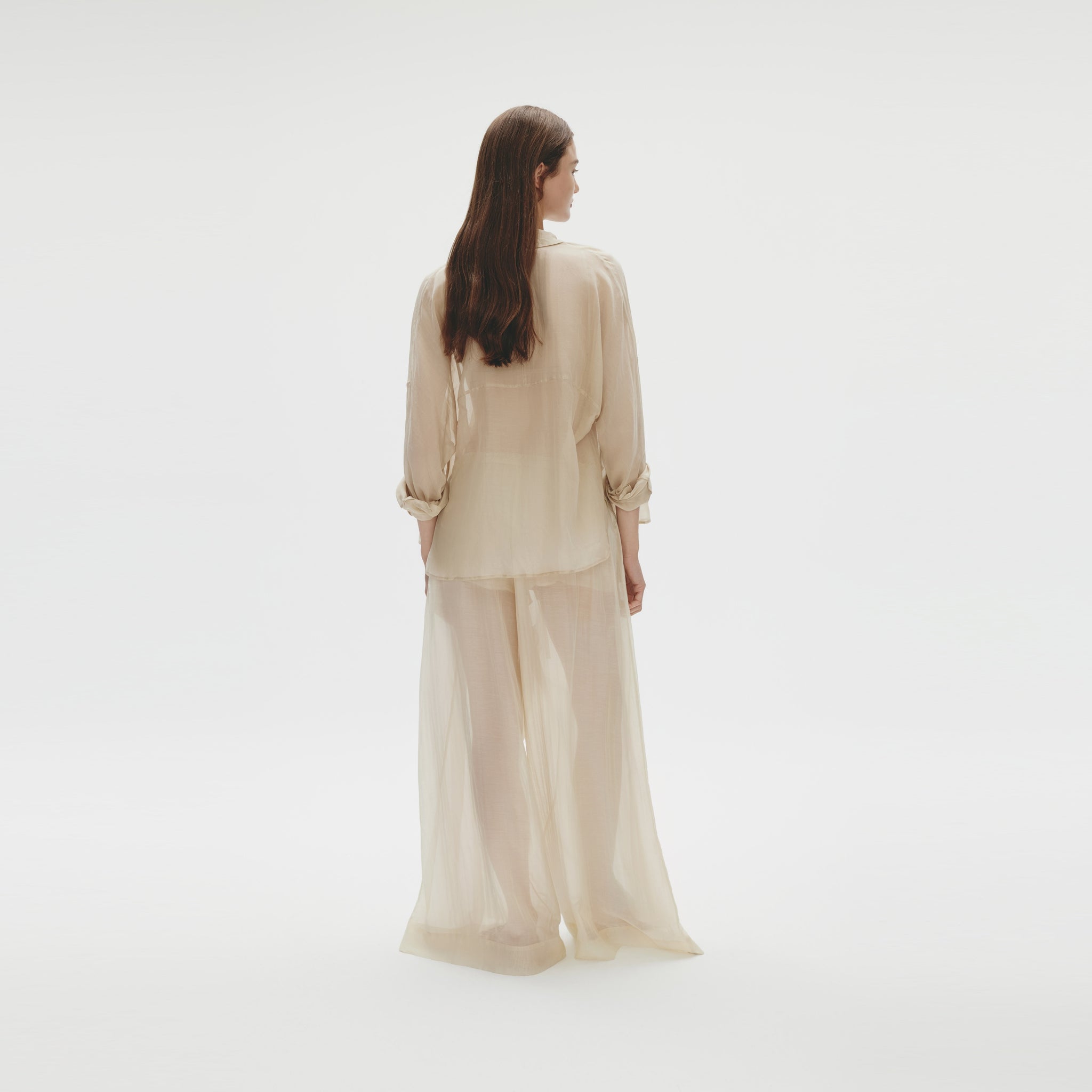 Cotton Silk Oversized Shirt,Greige