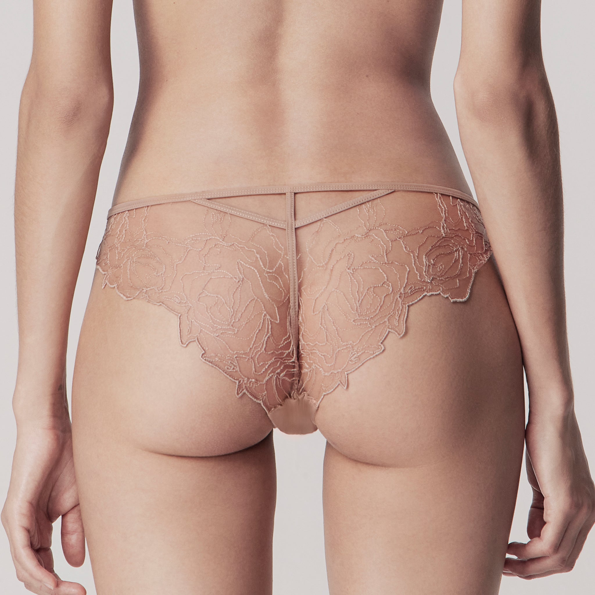 Embroidery Mid-rise Briefs,Skin-pink